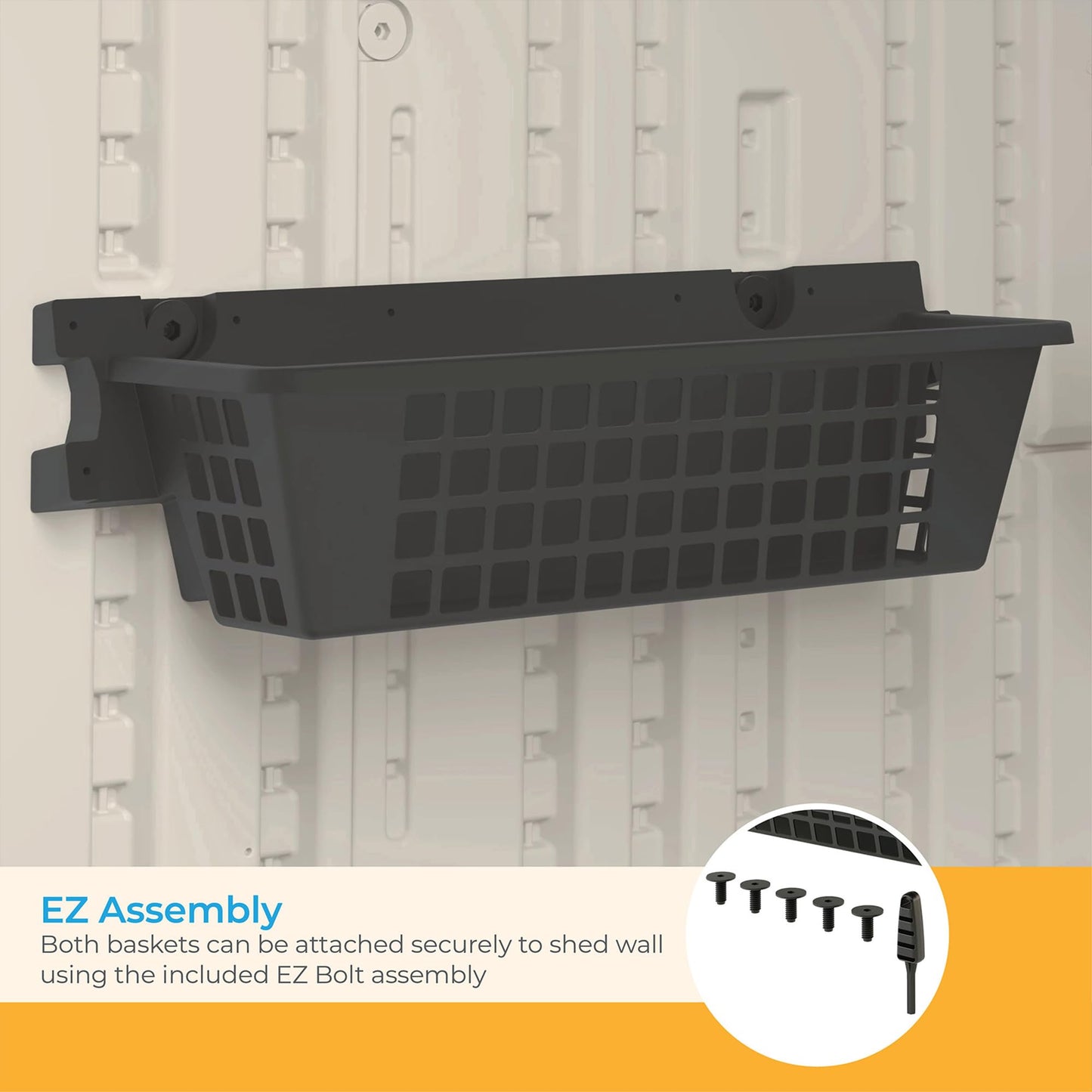 Suncast 2-Pack Accessory Baskets, Resin Organizers for Shed, Black, 25" x 7.25" x 7" - Outdoor Storage Organization, 30 lb Weight Capacity Per Shelf…