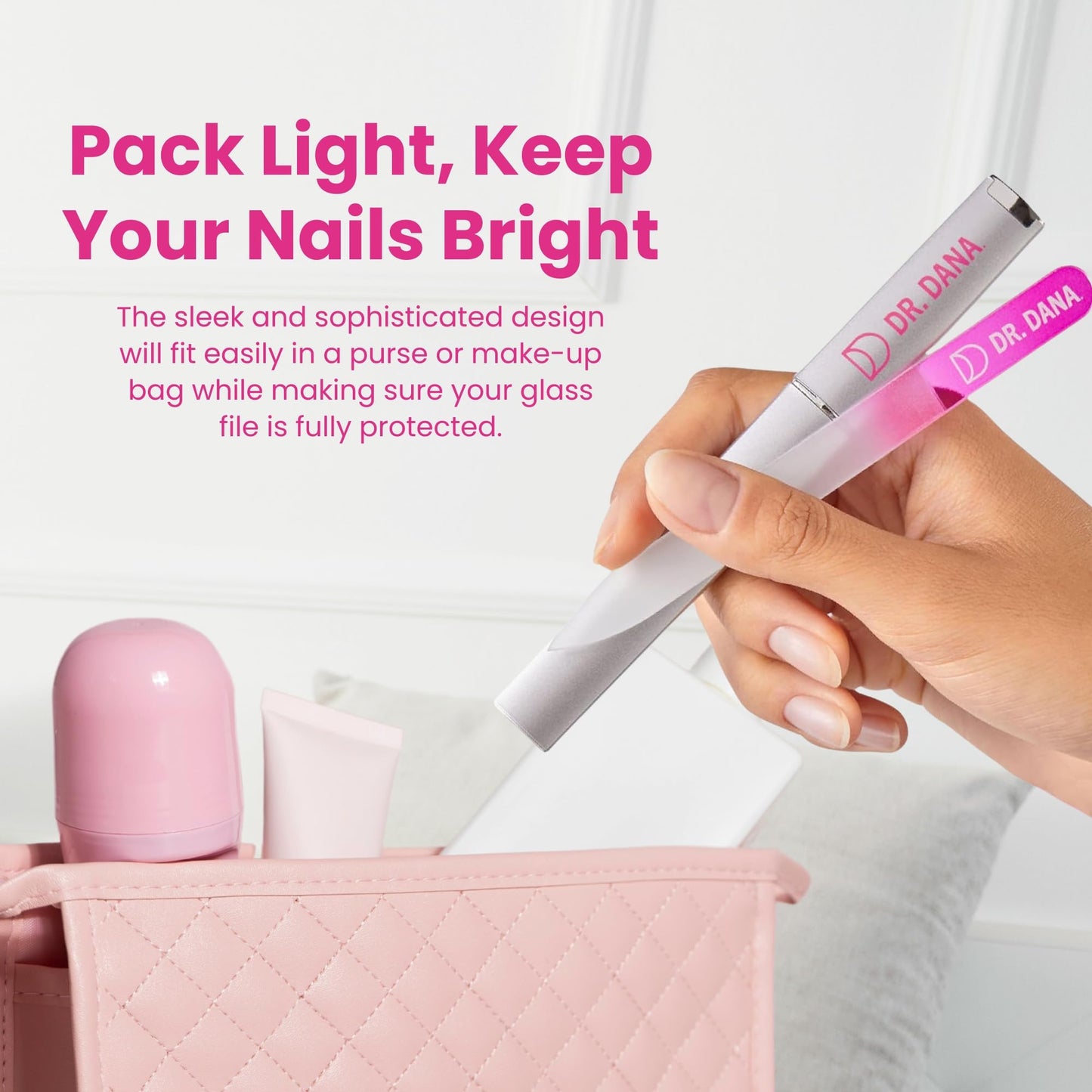 Dr. Dana Glass Nail File with Case - Premium Double-Sided Etched Crystal Nail File for Natural Nails, Protective Travel Case Included - Ideal Self