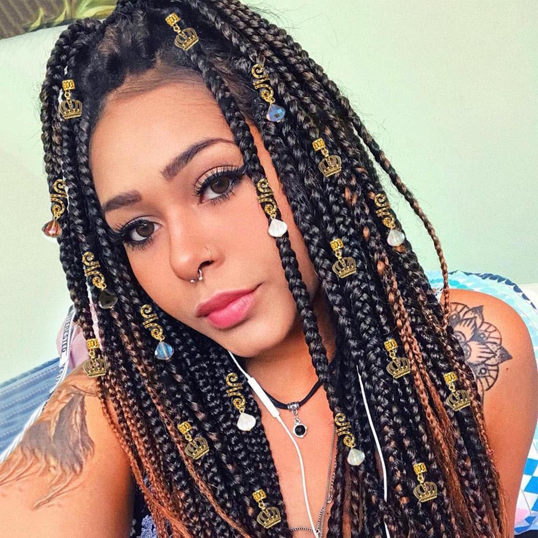 Formery Crystals Loc Jewelry for Hair Gold Crown Coiling African Dreadlock Cuff Accessories Spiral Braid Jewels for Black Women (18PCS)