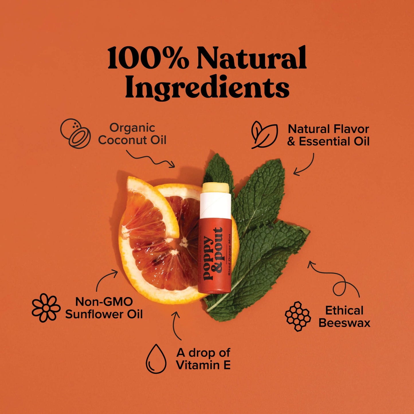Poppy & Pout Blood Orange Mint Jumbo Lip Balm | All Natural Lip Balms & Moisturizers | Hydrates with Beeswax, Vitamin E, Organic Coconut Oil |