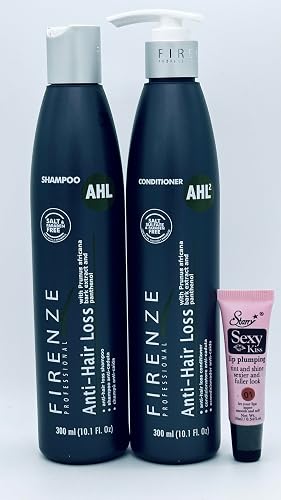 Firenze Professional AHL Anti-Hair Loss Shampoo & Conditioner 10.1 fl oz with Prunus Africana Extract & Panthenol - Free Starry Lip Plumping Gloss