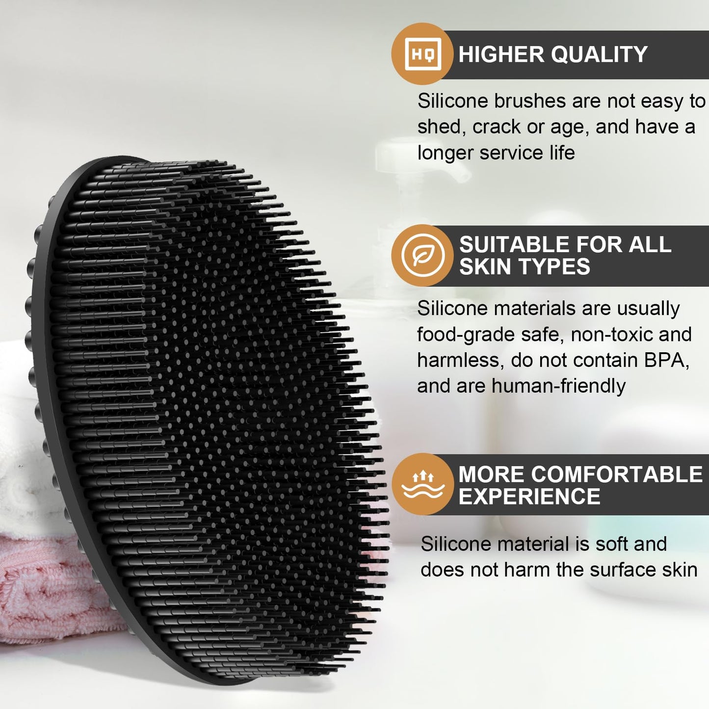 Metene Silicone Exfoliating Body Scrubber with Loop, Body Scrubber for Men and Women, Silicone Loofah for Shower, Soft for Shower
