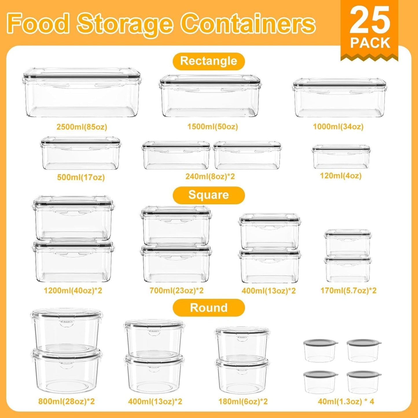 AISOON 50 Pcs 85oz Large Food Storage Sets with Lids, Airtight Kitchen Pantry Containers, Leakproof & BPA-Free Meal Prep Containers, Freezer…