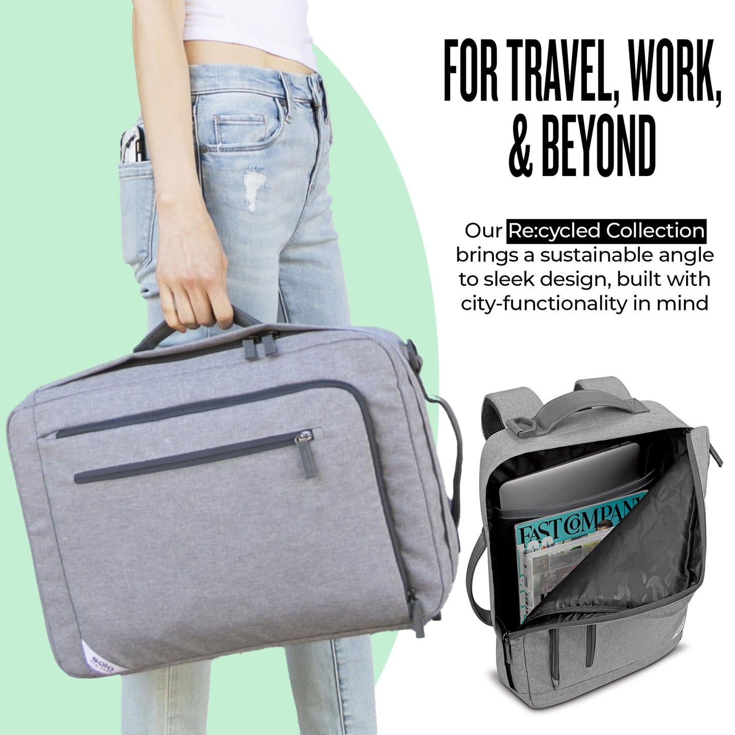 Solo New York Backpack Briefcase - Laptop Carrying Bag for Women & Men, Fits 15.6" Computer, Brief for Travel & Work, Front Zippered Pocket