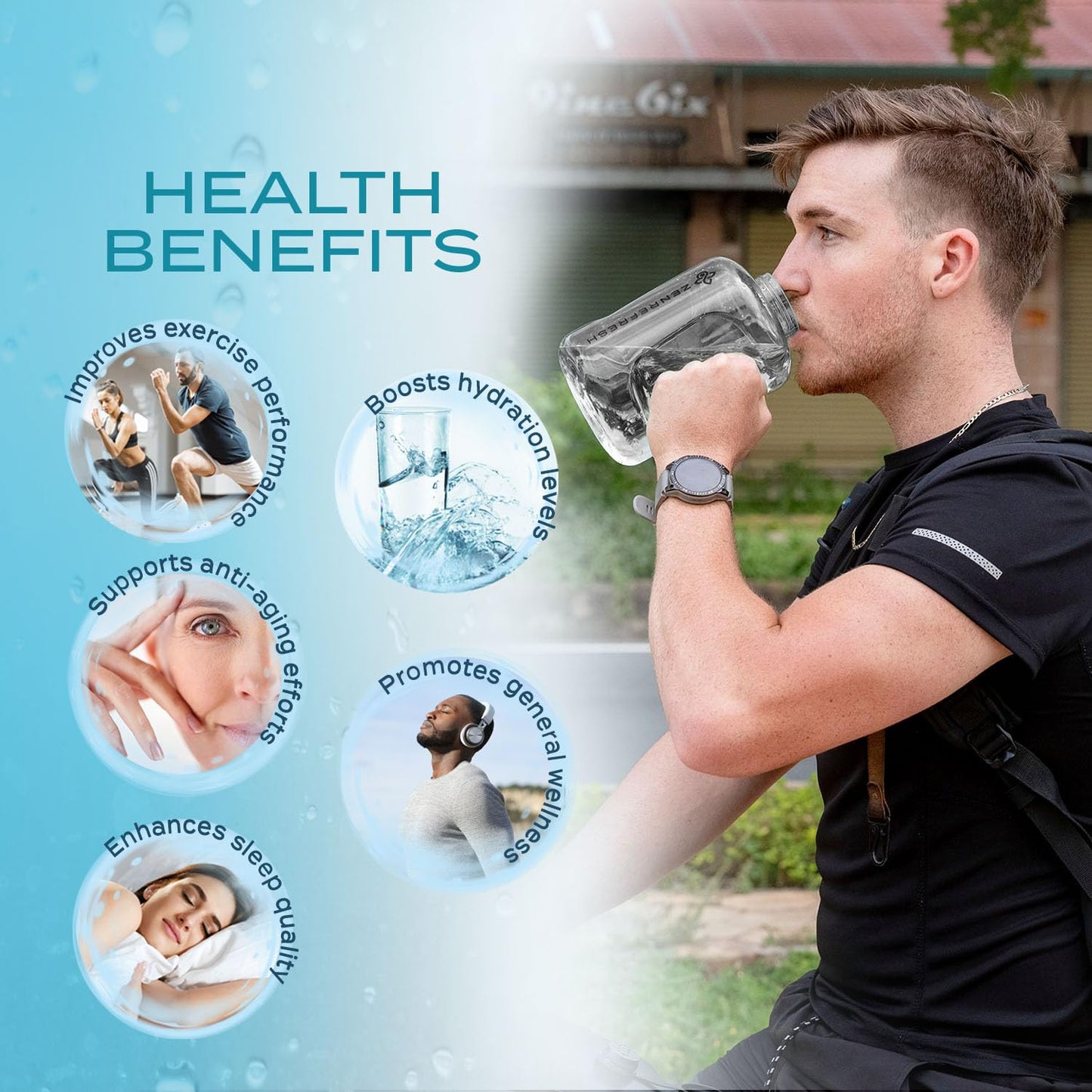 Zen Refresh 50 Oz Hydrogen Water Bottle, 2025 New SPE/PEM Technology, Large Gym Hydrogen Bottles, Travel Hydrogen Water Bottle Generator With Straw