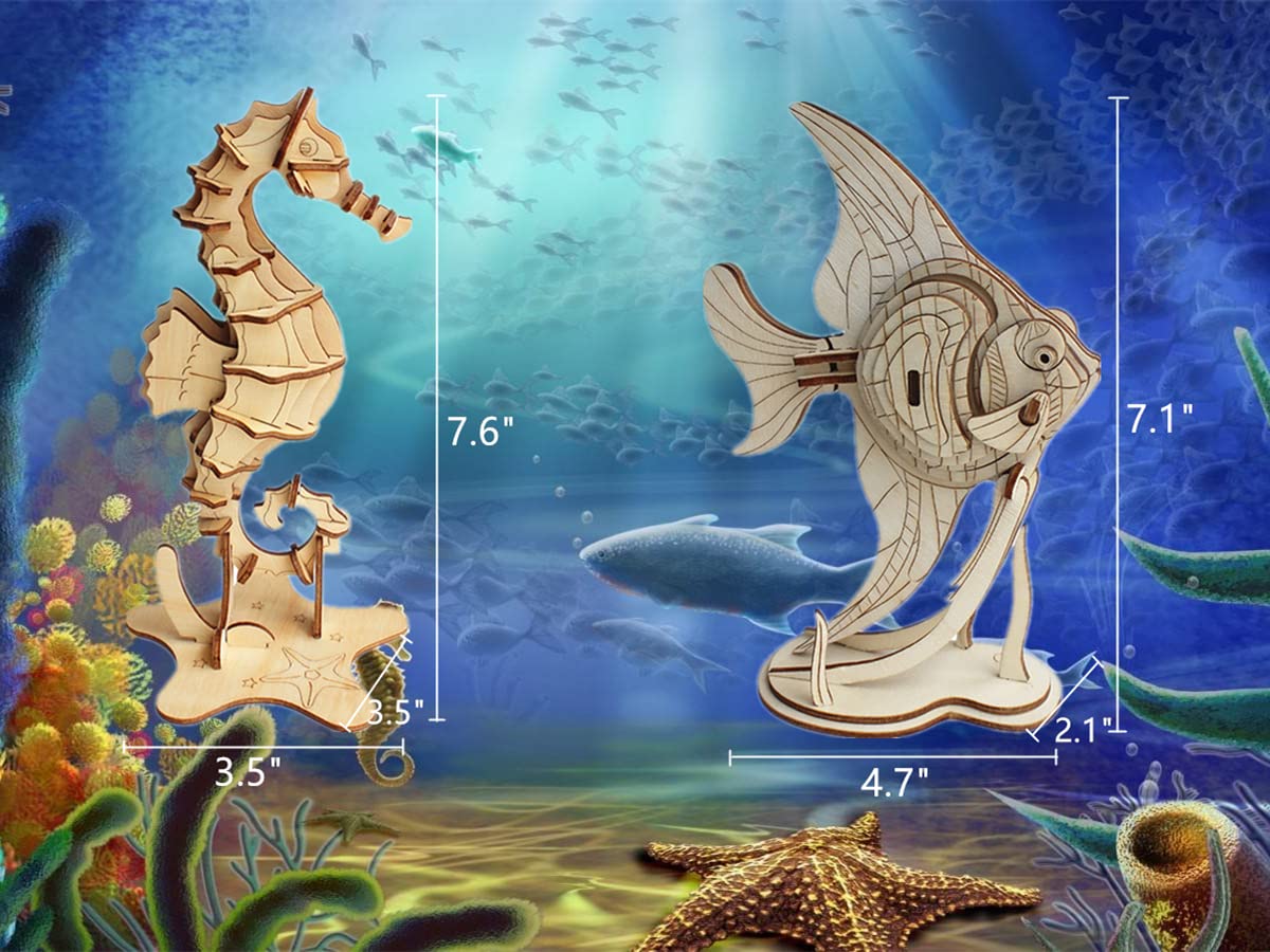 3D Wooden Sea Animal Puzzle – 6-Piece Skeleton Assembly Model Kit, DIY Brain Teaser, STEM Educational Toy & Gift for Kids, Teens & Adults