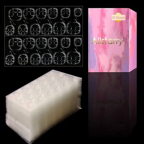 Allstarry 1200pcs (50 Sheets) Adhesive Tabs Ultrathin Waterproof Breathable Double-Sided Jelly Nail Sticker Super Sticky False Nail Glue Sticker