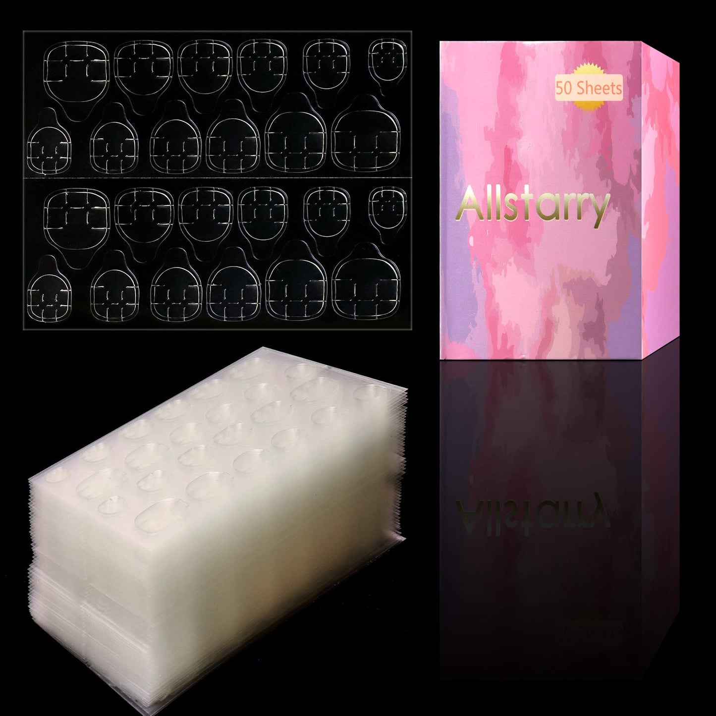 Allstarry 1200pcs (50 Sheets) Adhesive Tabs Ultrathin Waterproof Breathable Double-Sided Jelly Nail Sticker Super Sticky False Nail Glue Sticker