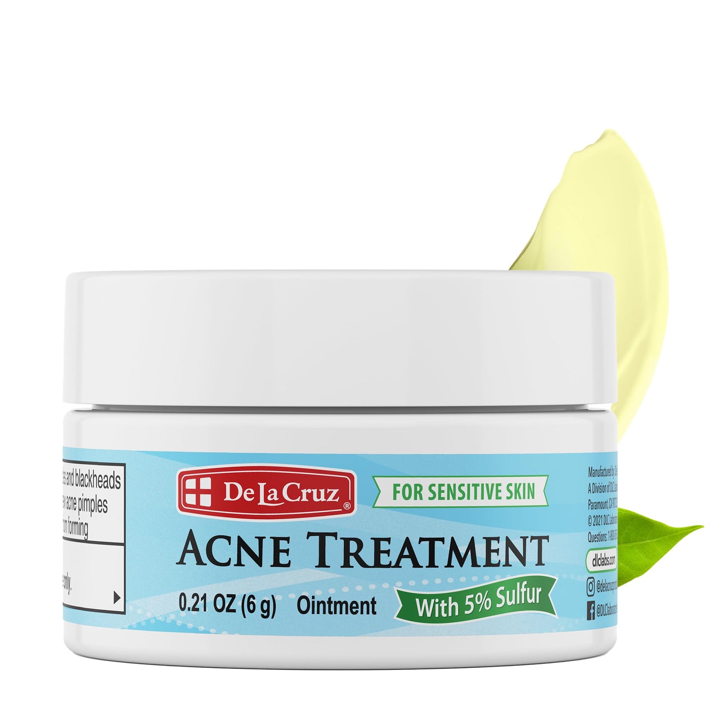 De La Cruz 5% Sulfur Ointment Cystic Acne Spot Treatment for Face & Body Skin Care Face Mask & Blackhead Remover, treatment for Hormonal Acne 0.21OZ