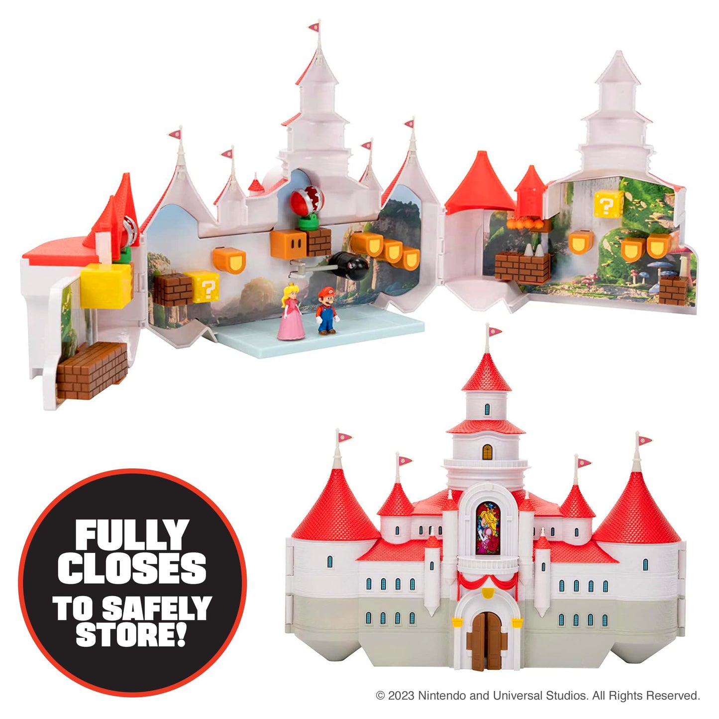 Super Mario Bros. Movie Mushroom Kingdom Castle Playset – Includes 1.25" Mario & Princess Peach Figures, Interactive Training Grounds, Ages 3+