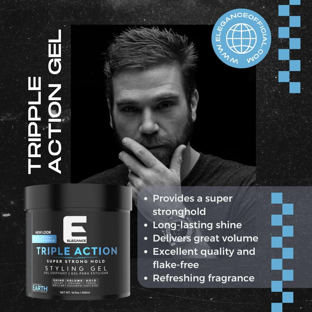 E Elegance Earth Fragrance Triple Action Hair Gel for Men And Women - Super Strong Hold, Extreme Volume, And Long Lasting Shine - Flake Free