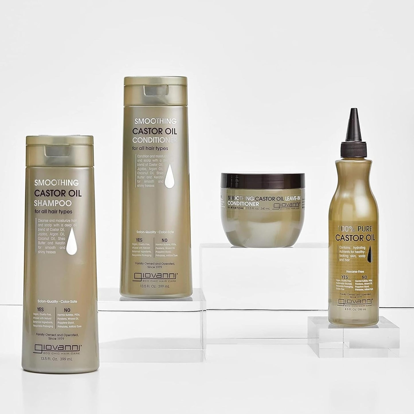 GIOVANNI Castor Oil Trio - Shampoo, Conditioner, & Castor Oil, All Hair Types, Moisturize Hair & Scalp, Hydrate & Tame Frizz, Jojoba, Argan Oil
