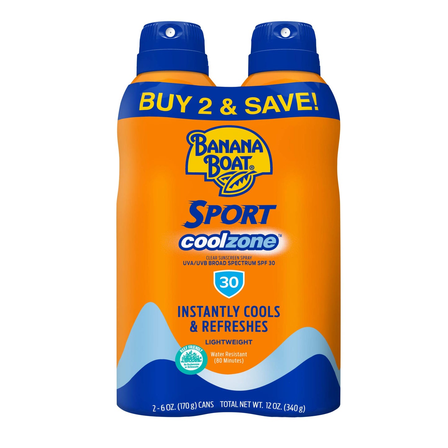 Banana Boat Sport Cool Zone SPF 30 Sunscreen Spray Twin Pack | Spray Sunscreen SPF 30, Sunblock, Oxybenzone Free, 6oz each