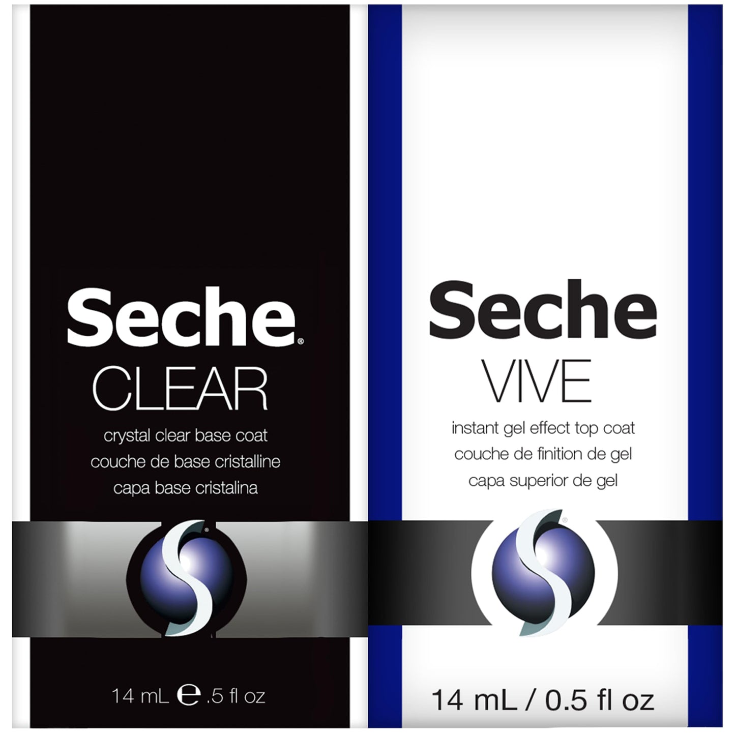 Seche Clear/Vive Base Coat and Gel Top Coat Duo Pack - Nail Strengthening & Long-Lasting High Shine, Top Coat Gel Nail Polish, Manicure Set, 14 mL