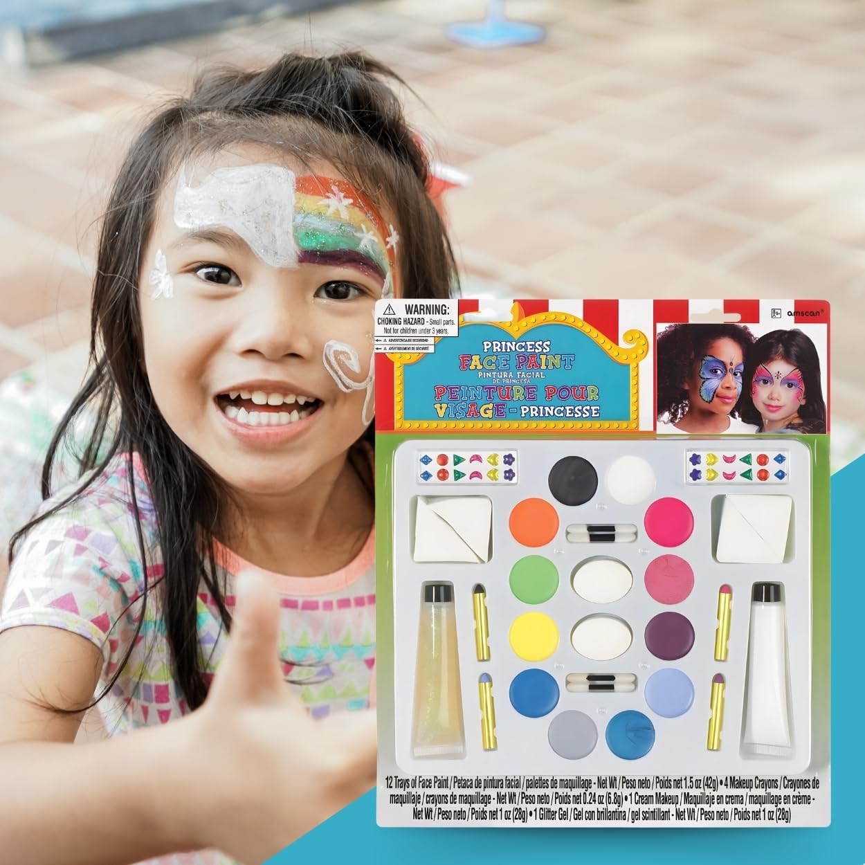 Multicolor Princess Face & Body Paint Kit (14" x 12") - 1 Count - Non-Toxic & Kid-Safe - Perfect For Parties, Dress-Up & Creative Play