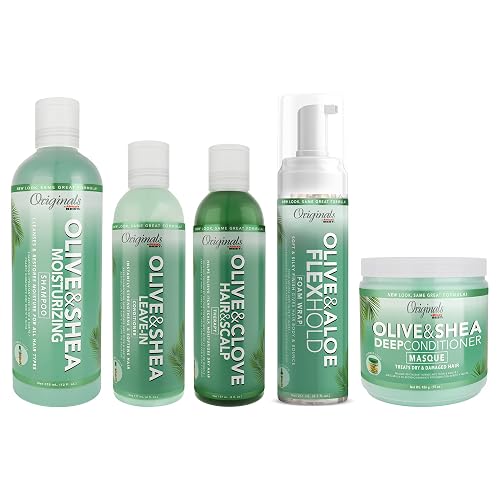 Originals by Africa's Best Wash Day Deluxe Bundle Includes: Olive & Shea Shampoo & Conditioner, Olive & Shea Leave In Conditioner, Olive & Clove Oil