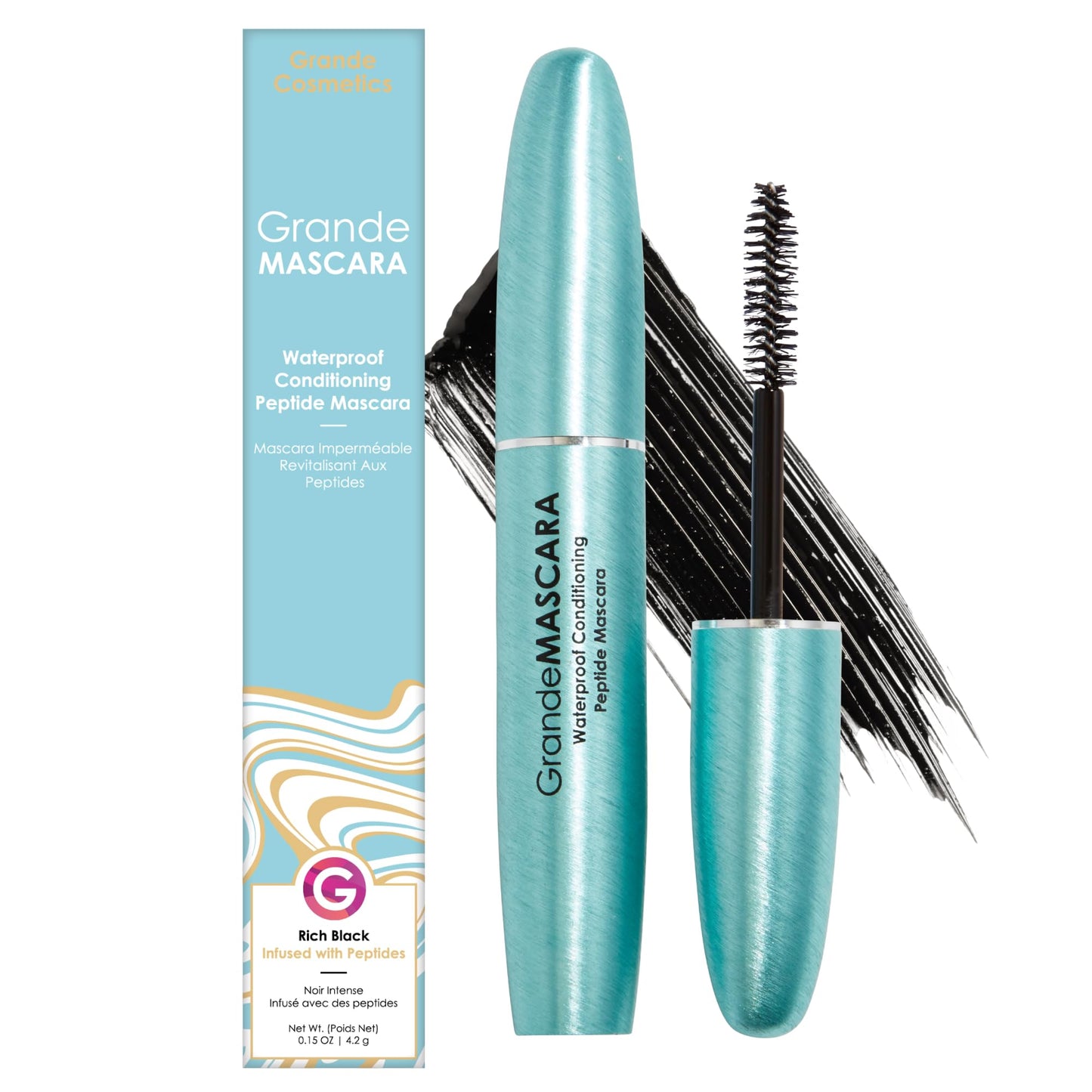 Grande Cosmetics GrandeMASCARA Waterproof Conditioning Peptide Mascara - for Buildable Volume & Length, Waterproof & Clump-Free, Lash & Extension