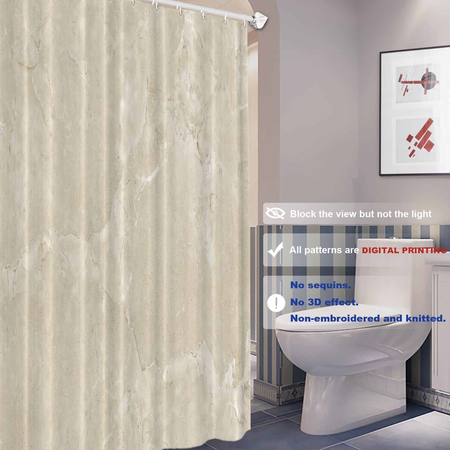 Batmerry Beige Cream Marble Decorative Shower Curtain, Beige Cream Marble Yellow Shower Curtain for Shower Stall Bathtubs Bathroom Decor Waterproof…