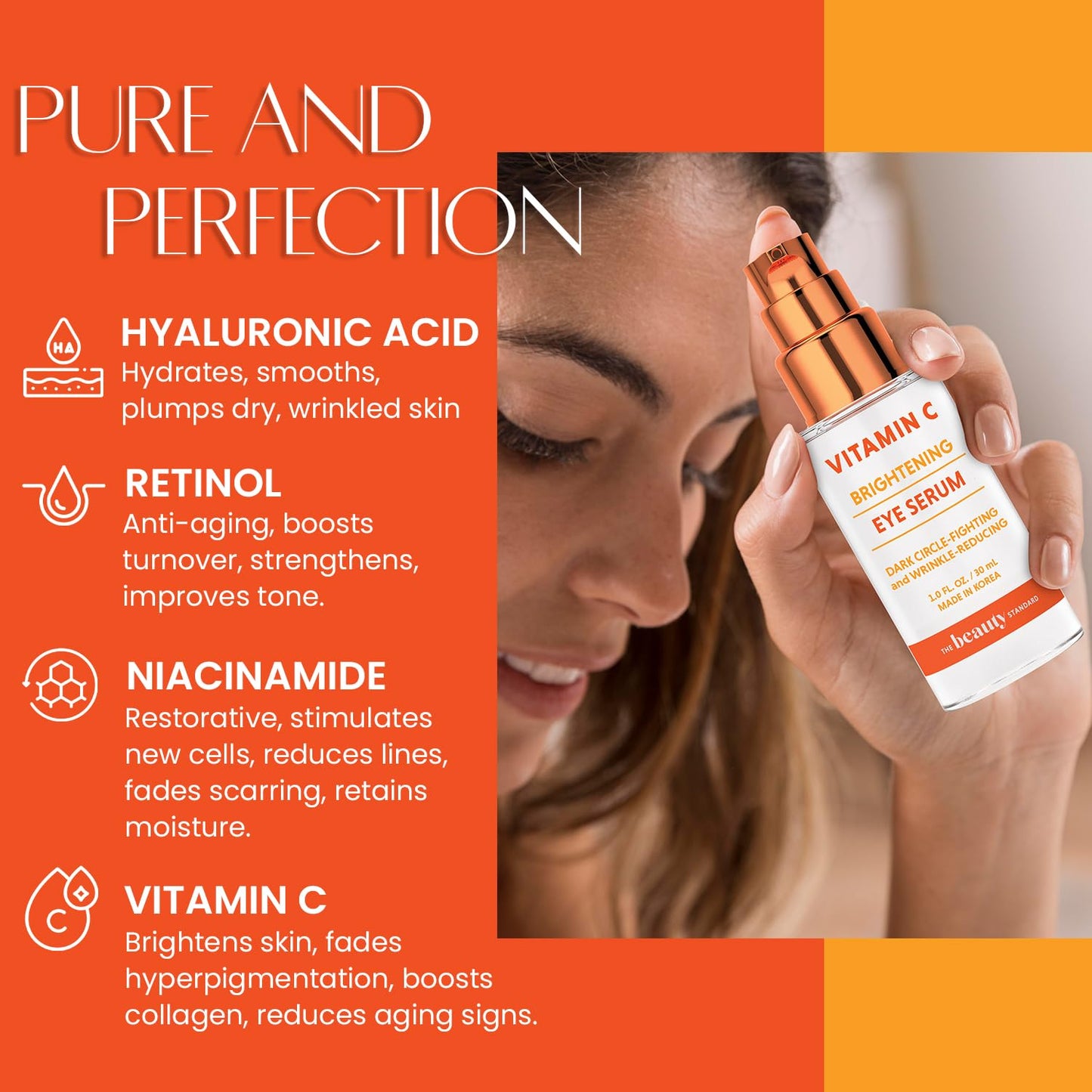 The Beauty Standard Vitamin C Under Eye Serum - Anti-Aging, Reduces Puffiness, Dark Circles & Wrinkles, Hydrating - Dermatologist Tested, Korean Skin