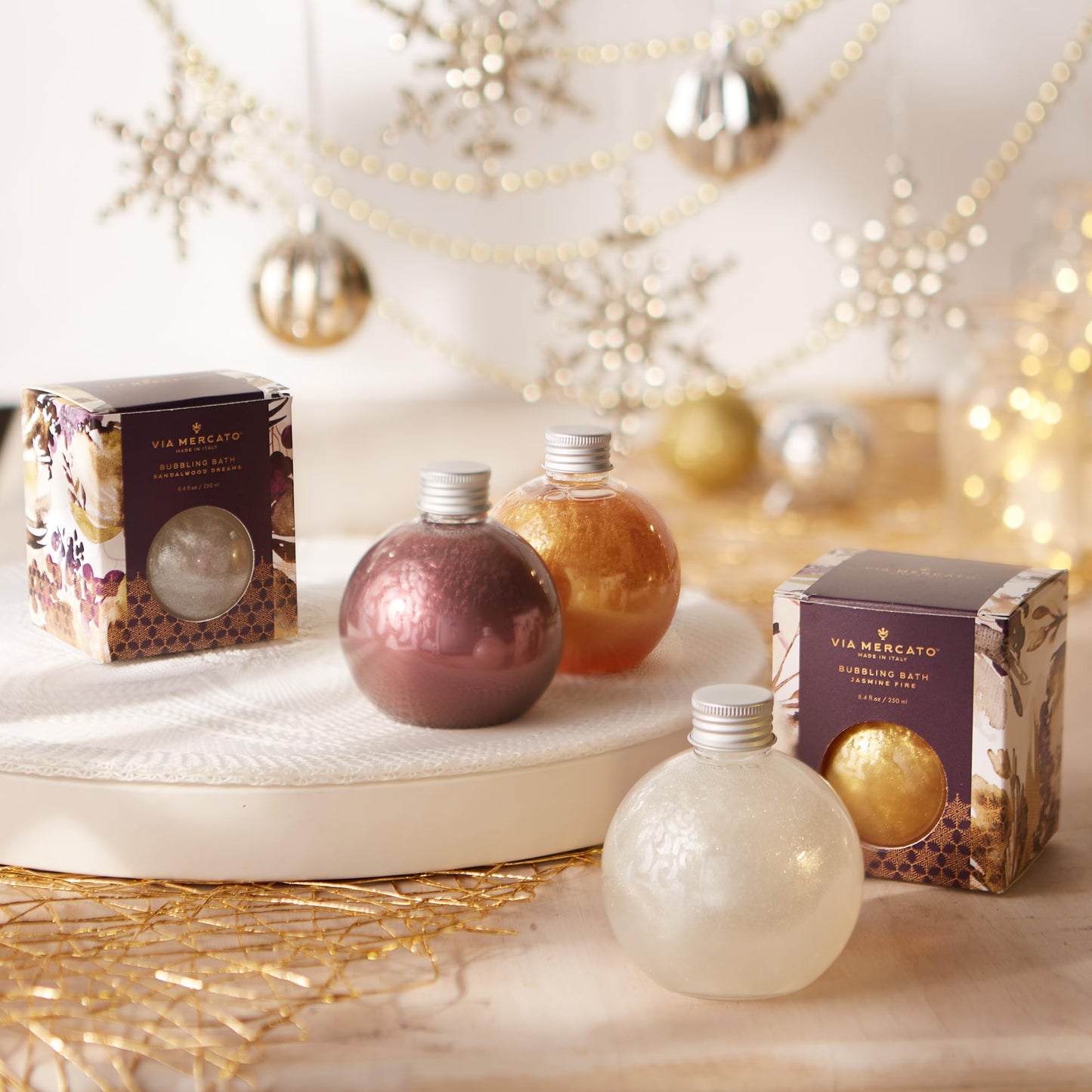 Via Mercato Scented Shimmering Bubble Bath, Moisturizing and Restorative, Ornament Gift Bottle is Beautifully Packaged with Gift-Giving in Mind, 250