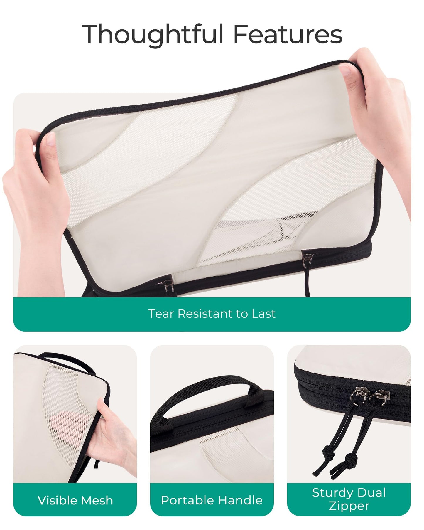 BAGSMART Compression Packing Cubes 6 Set – Lightweight Travel Suitcase Organizers Bag Set for Luggage, White Opal