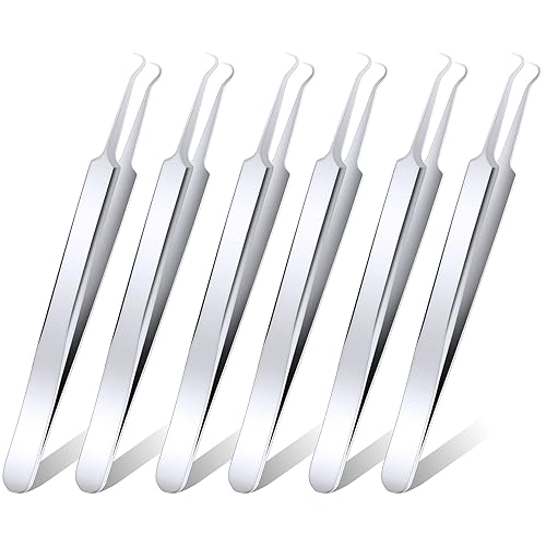 ANCIRS 6 Pack Acne Pimple Blackhead Remover Tweezers, Stainless Steel Acne Tweezers, Curved Pimple Tweezers Extractors Tool for Blackhead Blemish