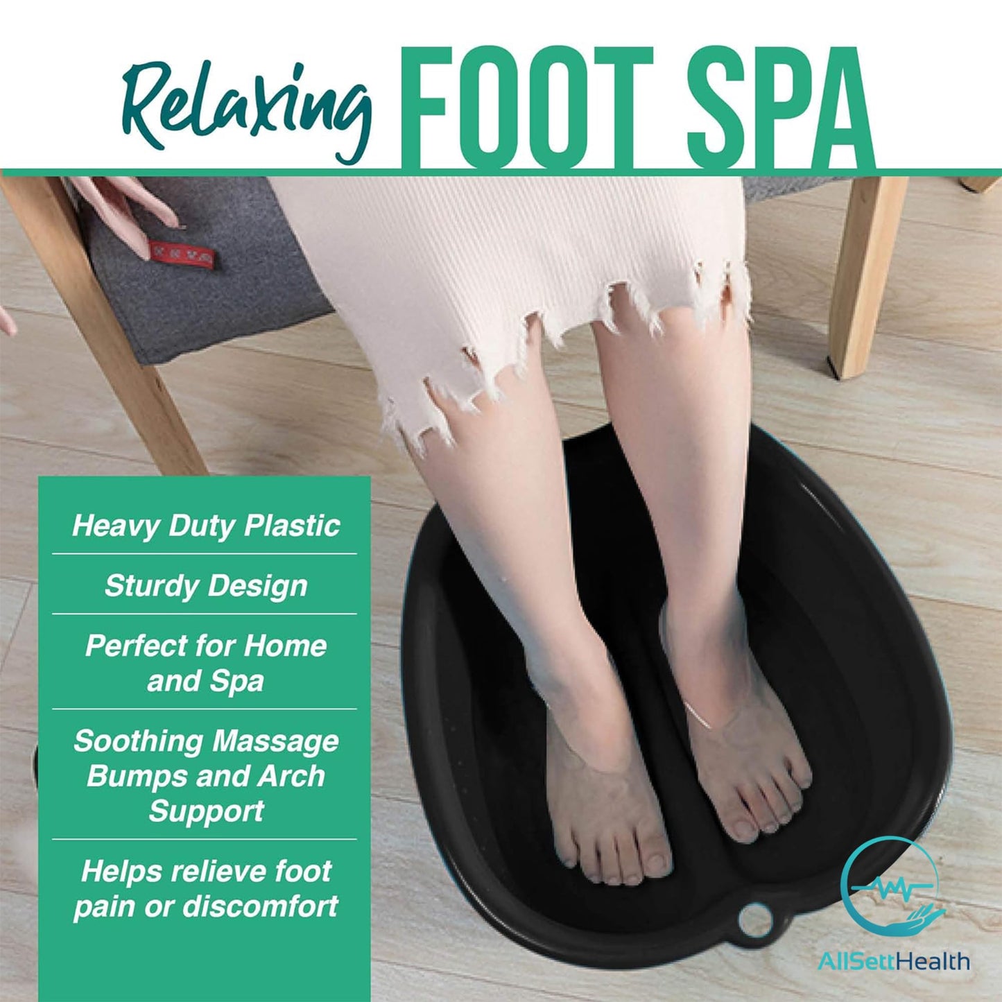 AllSett Health Foot Soaking Bath Basin - Large Size for Soaking Feet | Pedicure and Massager Tub for At Home Spa Treatment | Callus, Fungus, Dead Skin Beauty and Personal Care AllSett Health