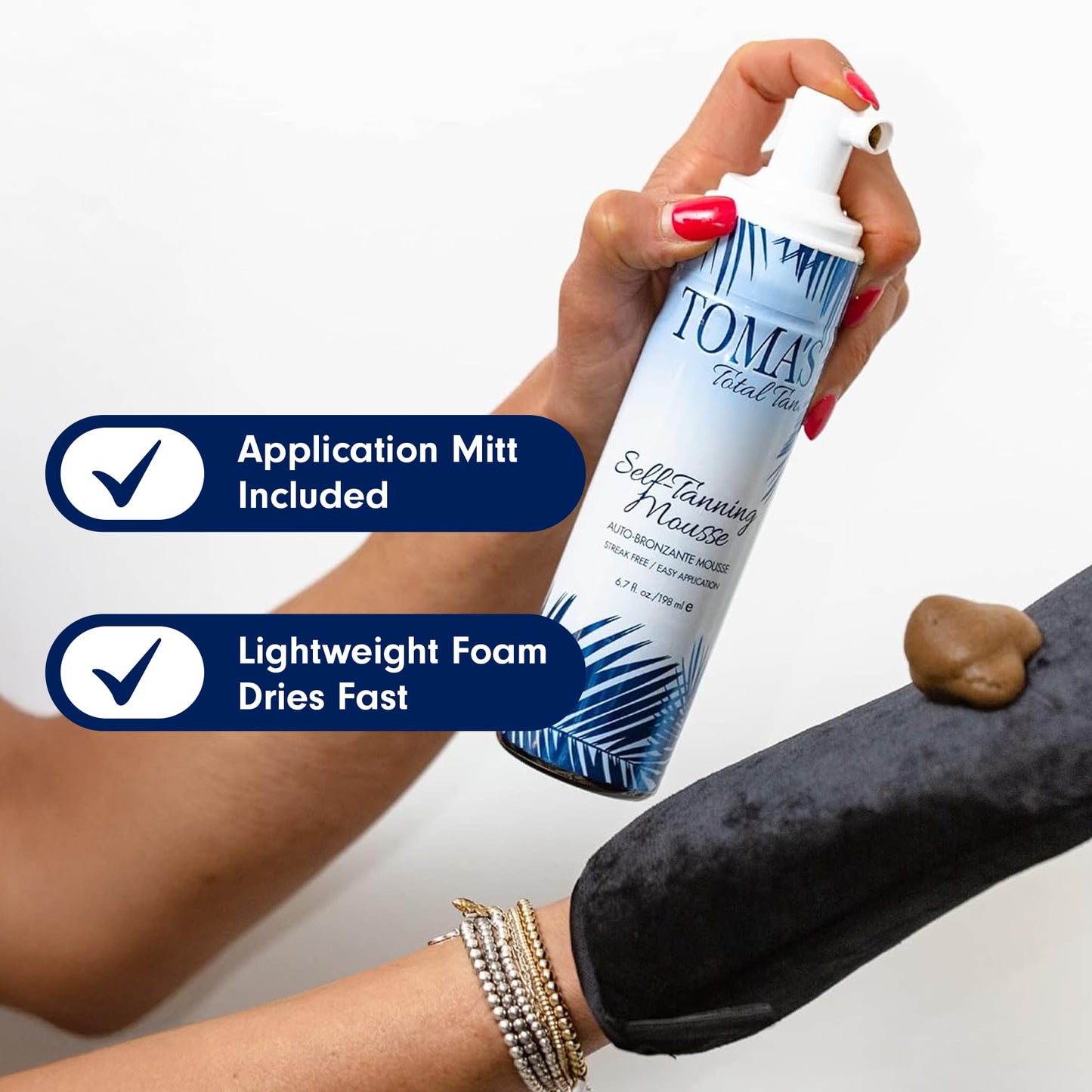 Toma's Total Tan Mousse Instant Sunless Tanner - Whole Body Self-Tanning for Women & Men, Natural Looking Golden Bronze Color Streak-Free Application