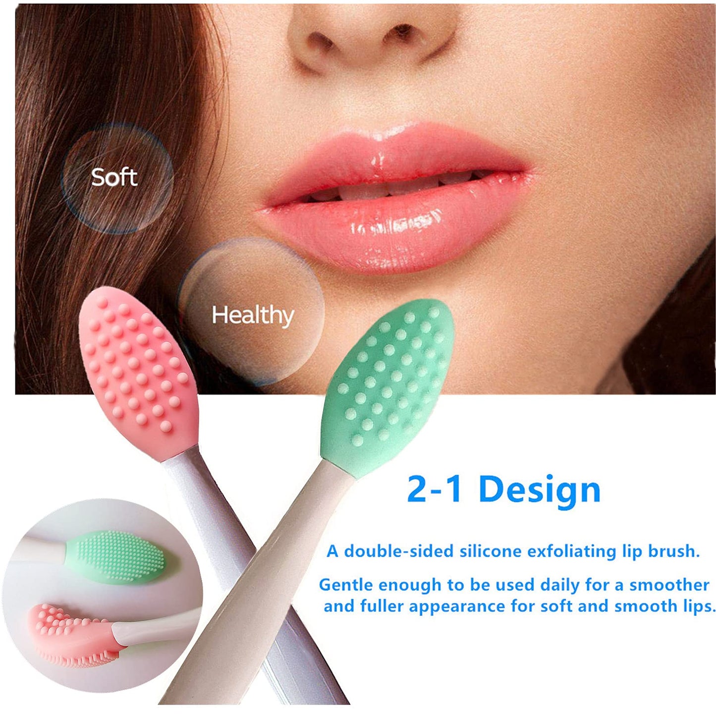3 Pcs Lip Scrub Brush,Lip Scrubber Exfoliator,Double-Sided Silicone Lip Brush Tool for Men Women Lip Lightening, Lip Exfoliator Scrubber Tool for Dark