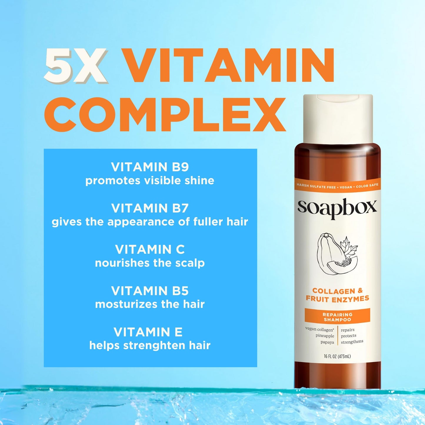 Soapbox Collagen & Fruit Enzymes Shampoo & Conditioner Set, Protects, Repairs & Strengthens Hair - Clean Ingredients Free of Harsh Chemicals