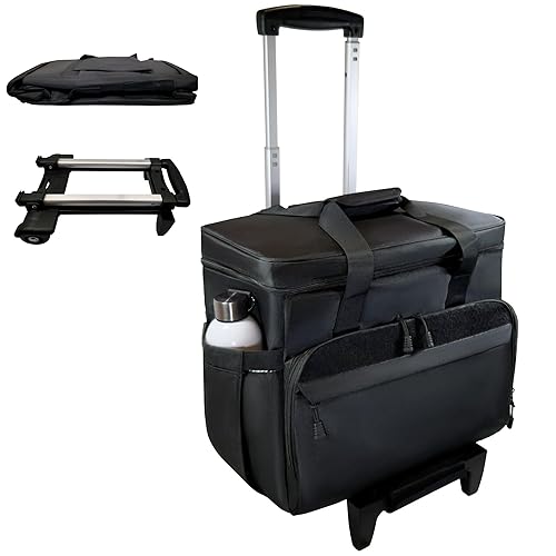 DERABY Rolling Teacher Tote Bag with wheels and Laptop Compartment, Wheeled Teacher Bag for Teaching, Detachable Trolley, Office, Craft, Black