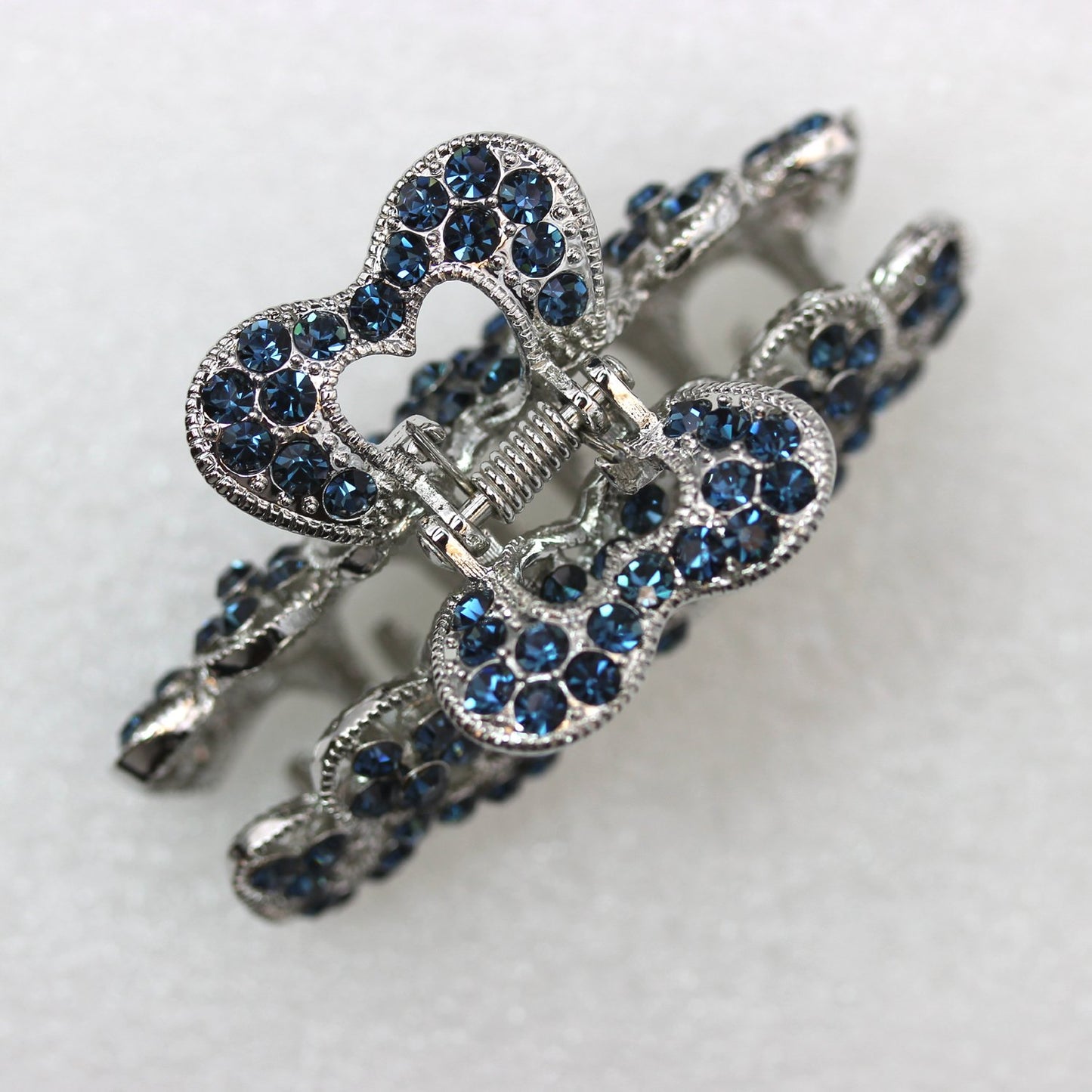 Faship Navy Blue Rhinestone Crystal Floral Hair Claw Clips