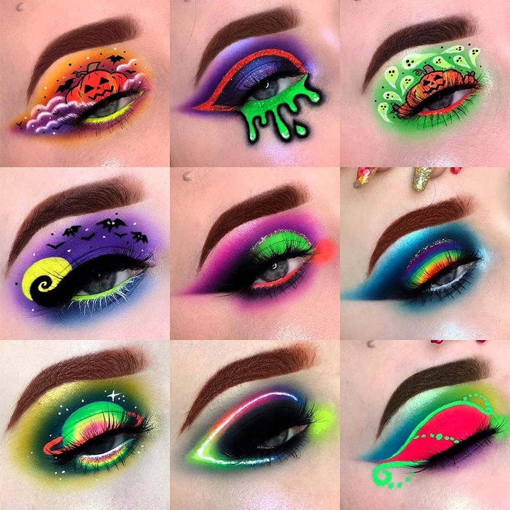 FindinBeauty Neon Pigment Eyeshadow Powder UV Reactive Glow in the Blacklight 6 Mixed Bright True Colors for Body/Eyeshadow, Carnival Party Halloween