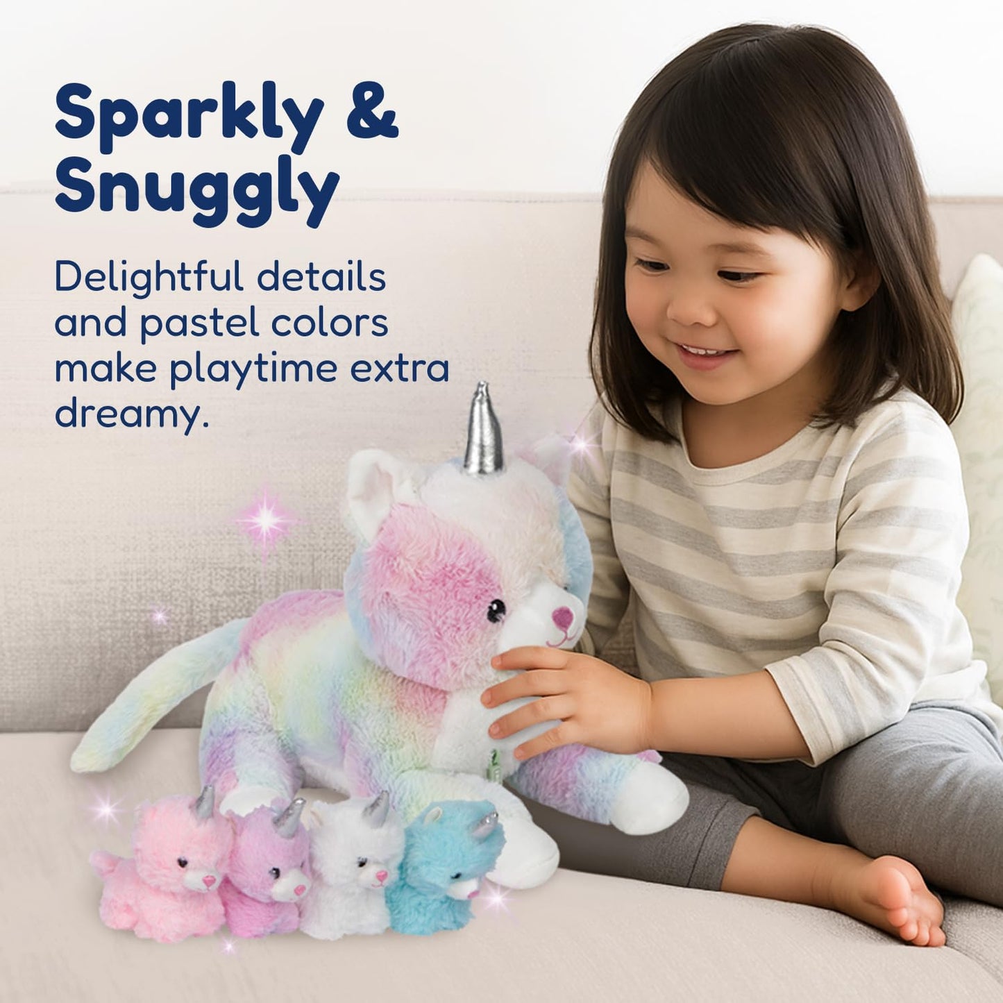 PixieCrush Unicorn Cat Plushie - Mommy Cat Unicorn with 4 Baby Kittens - Magical Pillow Plushies for Girls Ages 3-8 - Big Stuffed Animals - Ideal…