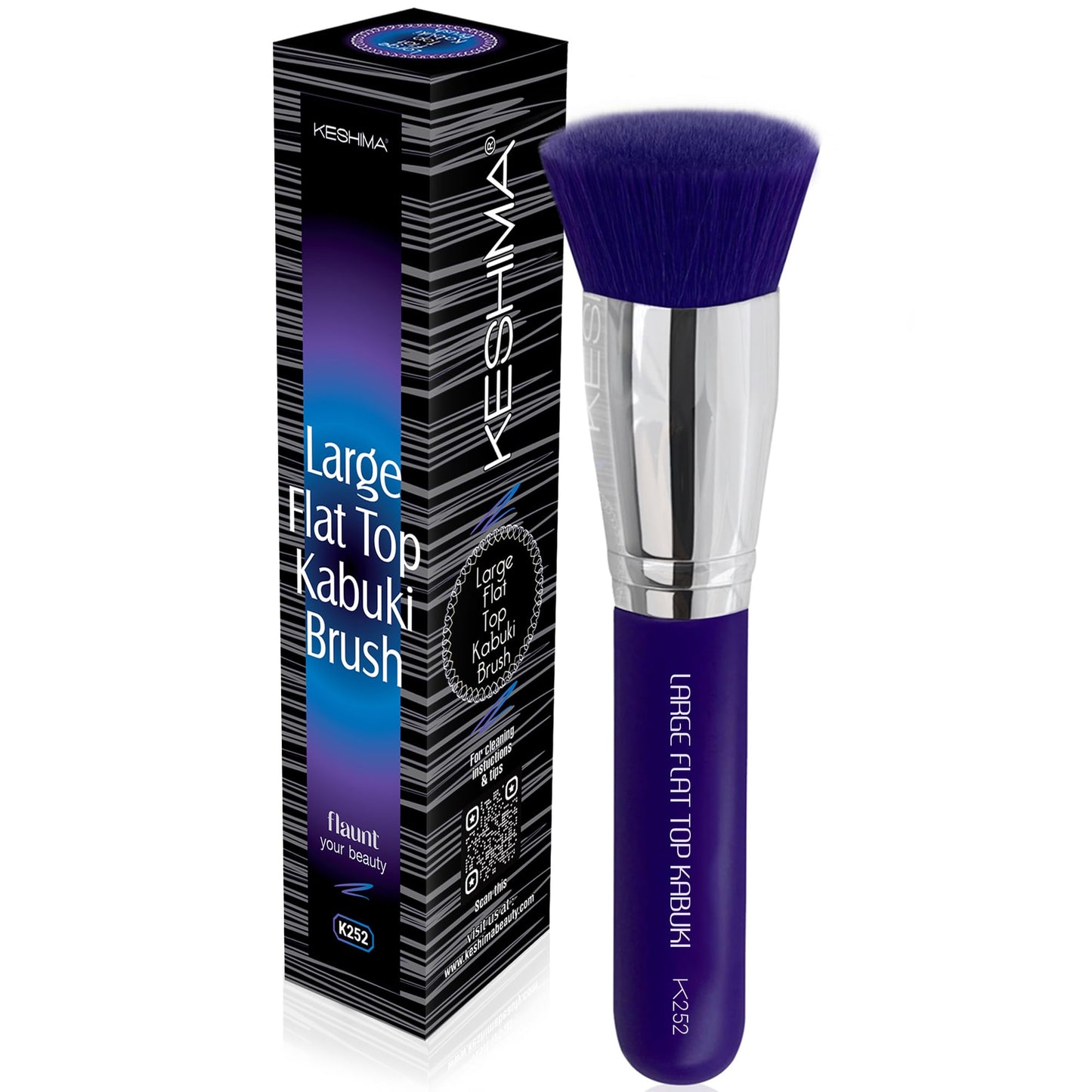 Keshima Large Flat Top Kabuki Foundation Brush - Neon Purple Premium Makeup Brush for Liquid, Cream, and Powder - Buffing, Blending, and Face - 1.6"