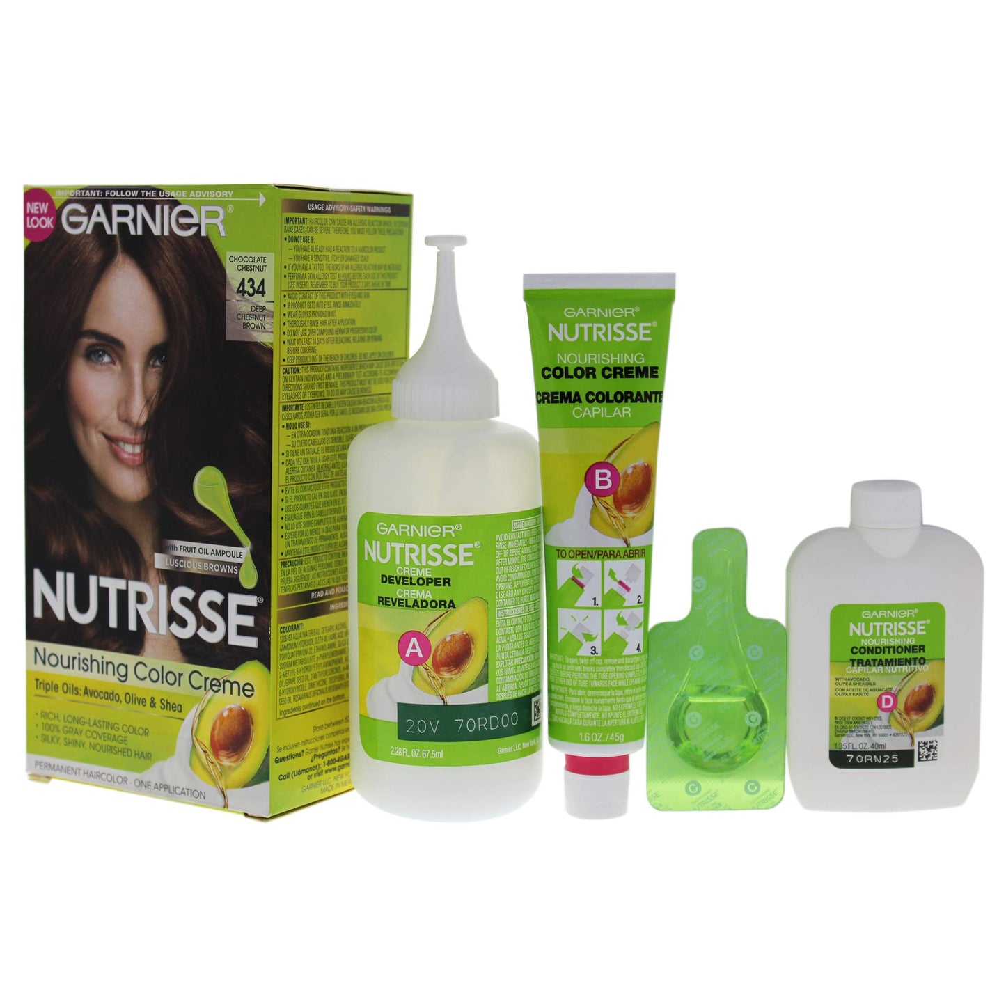 Garnier Nutrisse Nourishing Hair Color Creme, 434 Deep Chestnut Brown (Chocolate Chestnut) (Packaging May Vary)