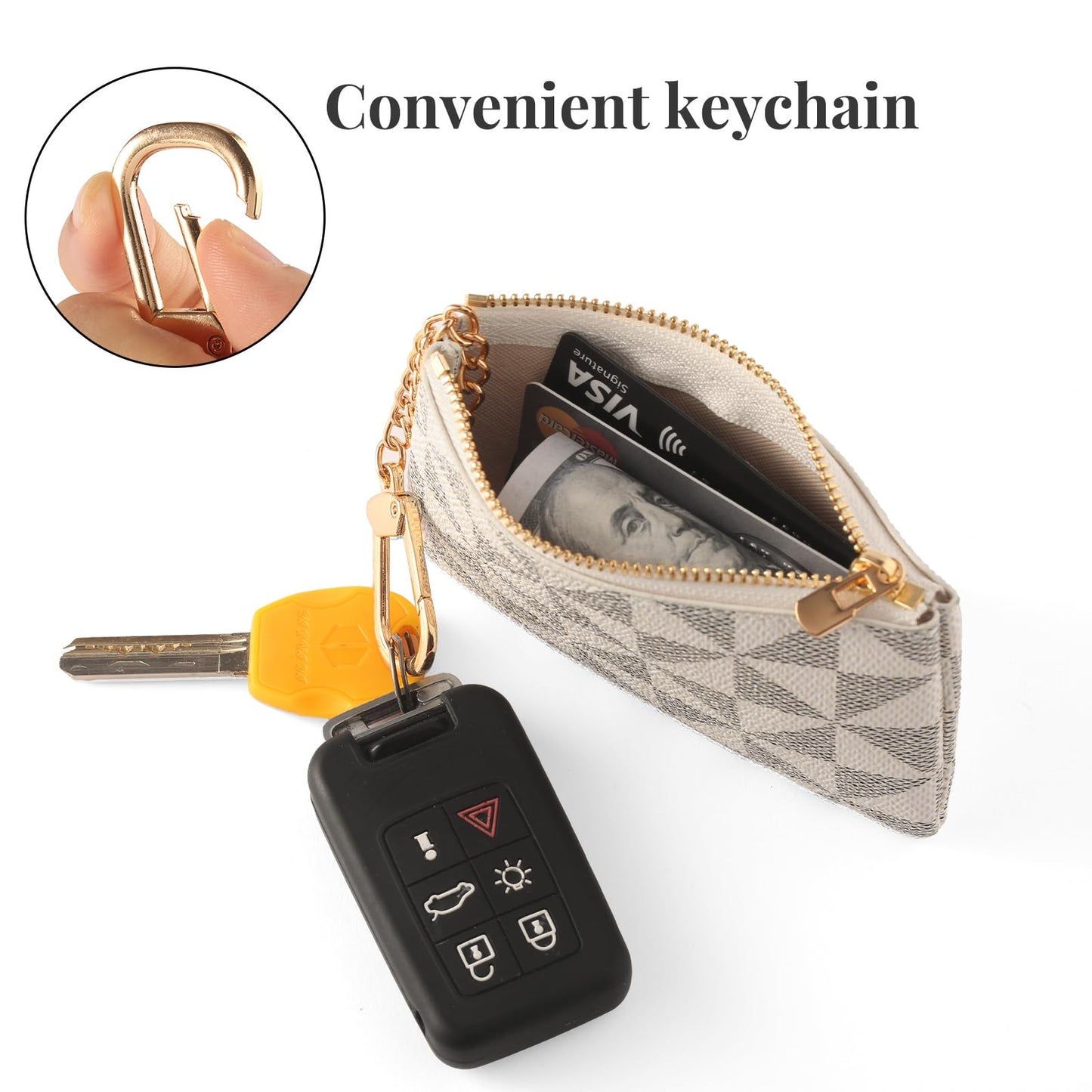 FOUSIVOU Leather Coin Purse for Women with KeyChain Small Zipper Change Purse coin Pouch Card Holder Wallet Clutch for Women & Men (White)