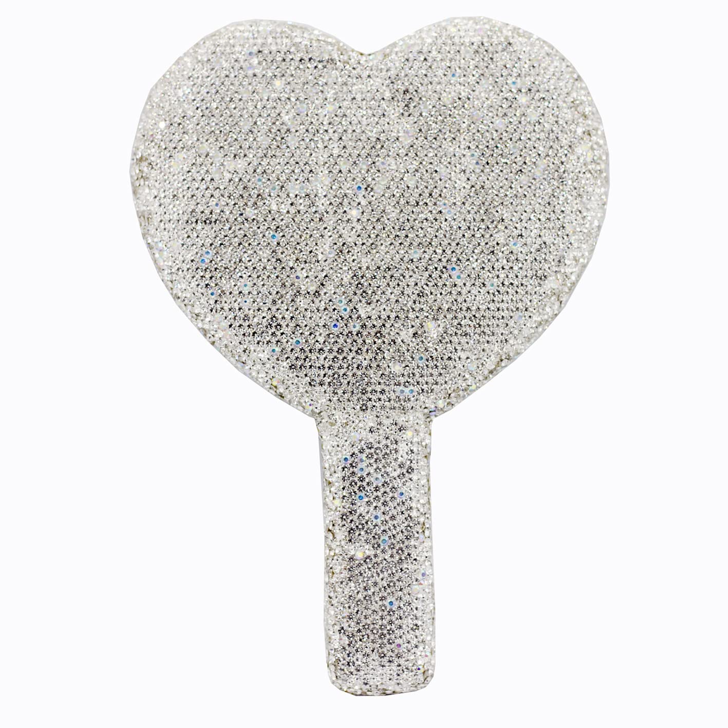 Bestbling Bling Rhinestone Heart Handheld Mirror - Portable & Dazzling Makeup Mirror for On-The-Go Touch-ups (Plastic White)