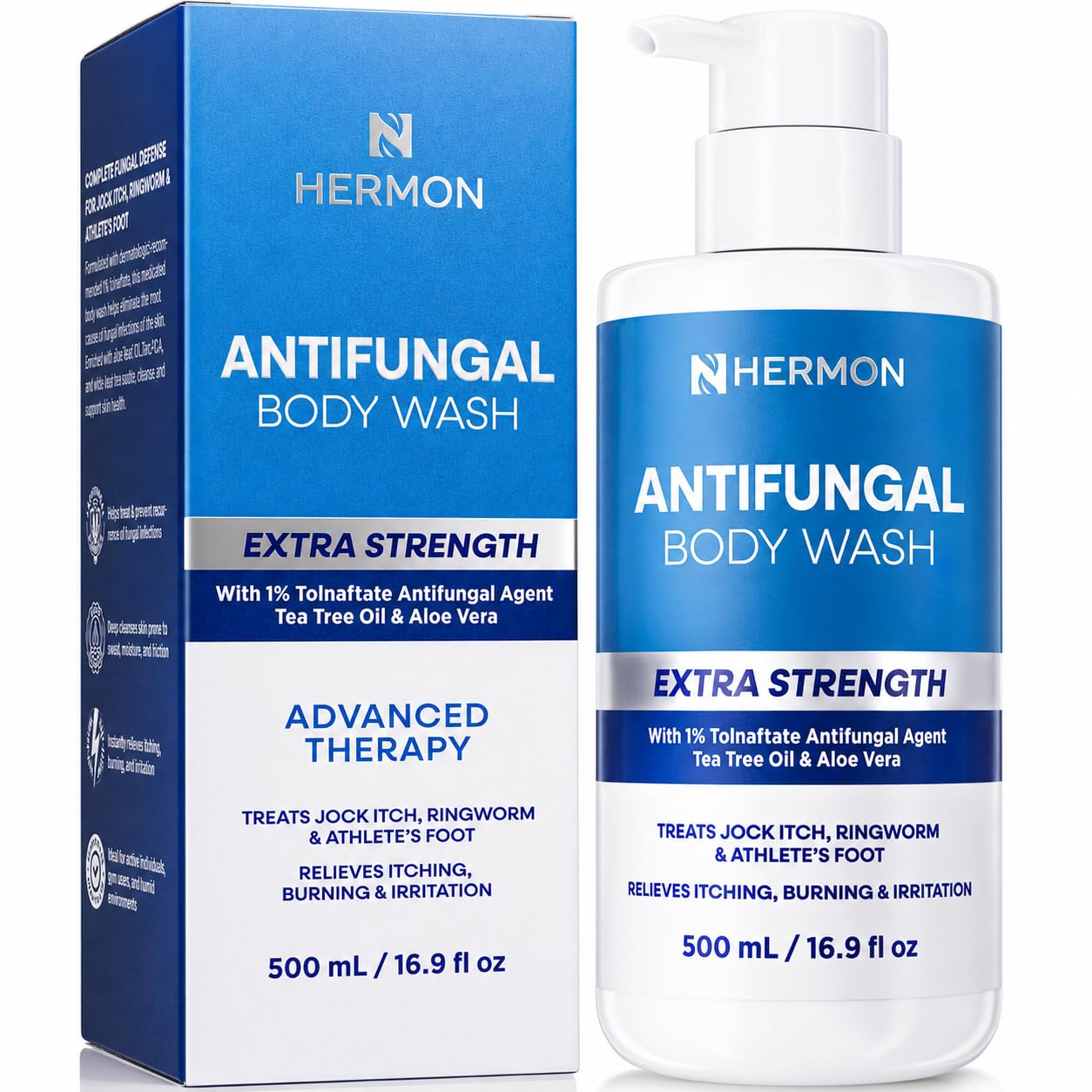 Hermon Antifungal Body Wash Extra Strength: Antifungal Soap for Jock Itch, Tinea Versicolor, Ringworm, Back Acne, Foot Odor - Anti Fungal Body Wash