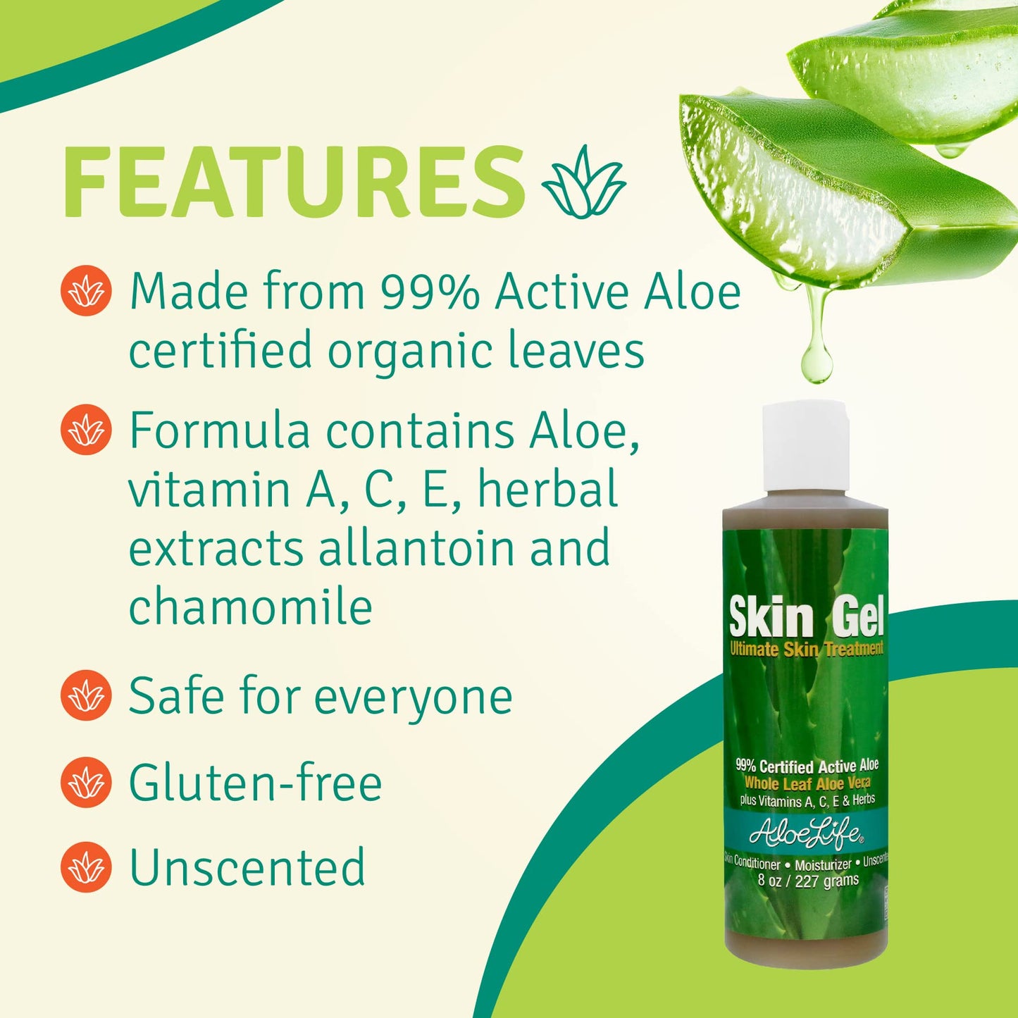 Aloe Life - Skin Gel & Herbs Ultimate Skin Treatment, 99% Certified Organic Whole Leaf Aloe Vera, Vitamins C, A, & E, Head-to-Toe Skin Care Support