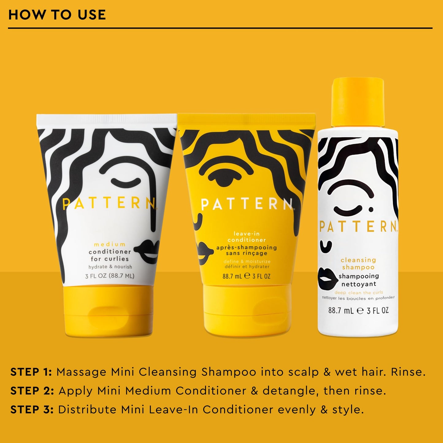 PATTERN Wash & Condition Travel Kit, Shampoo and Conditioner Set, 3 Mini Travel-Size Items, 3 oz Each