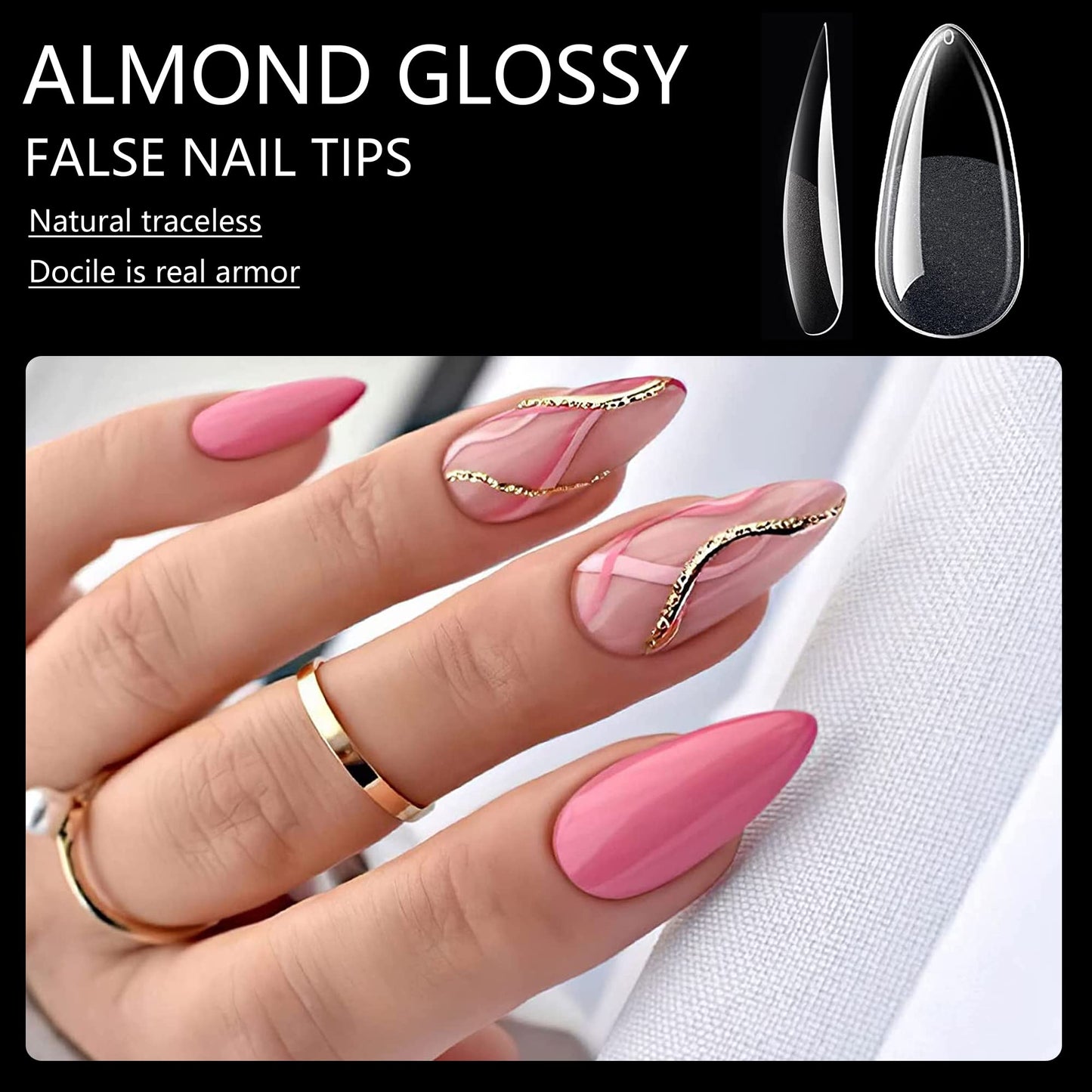 AddFavor 240pcs Almond Nail Tips Clear Full Cover Medium Length Short Almond Fake Nails Acrylic Gel Nail Tips for Salon and Home Nail Art Manicure 12