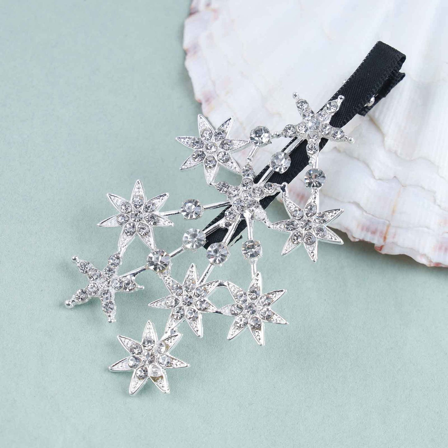 Yheakne Crystal Rhinestone Bling Hair Accessories: Decorative Star Barrette, Hair Pin, and Headpiece for Women and Girls (Silver)