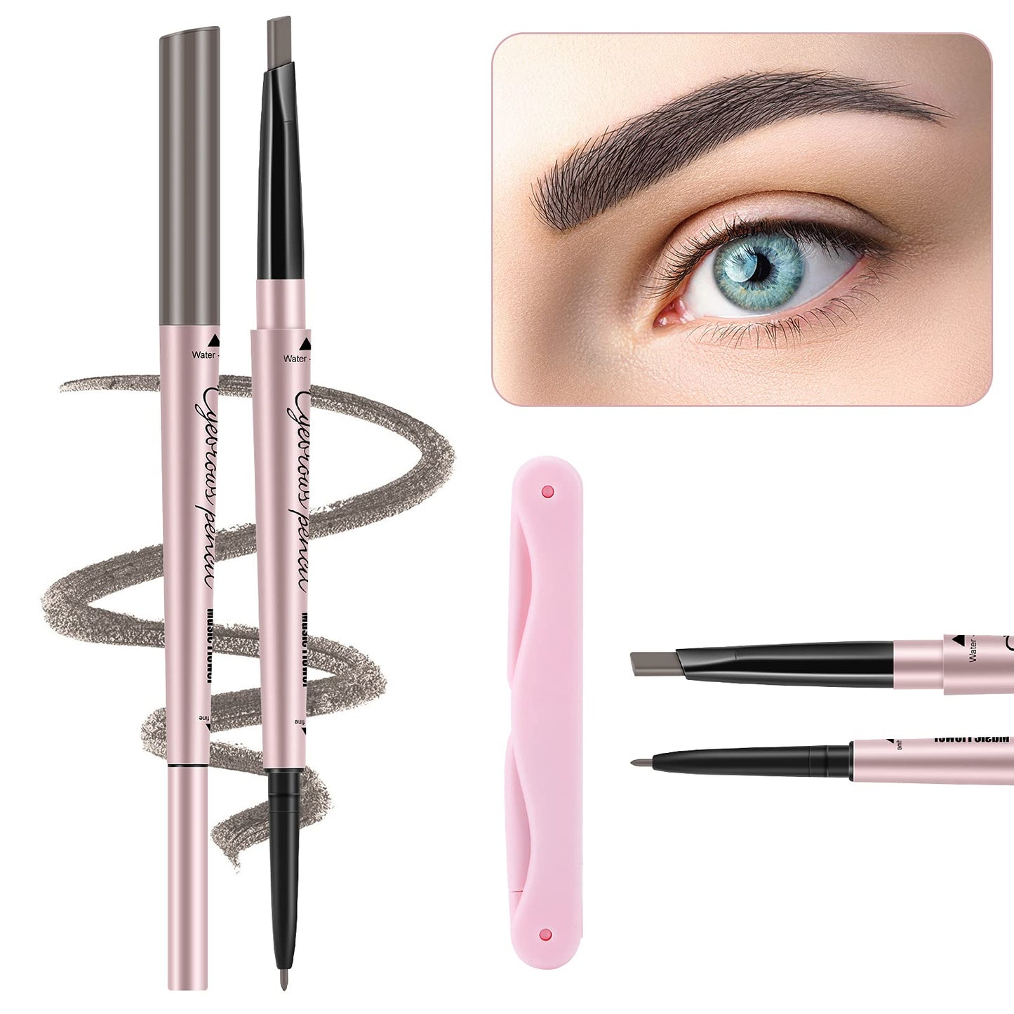 TurritopsisD 1-Pack Eyebrow Pencil & Brow Razor with Comb kit, Dual-ends Easy to Color Waterproof Long-lasting Makeup Natural Eye Brows Looking (Khaki