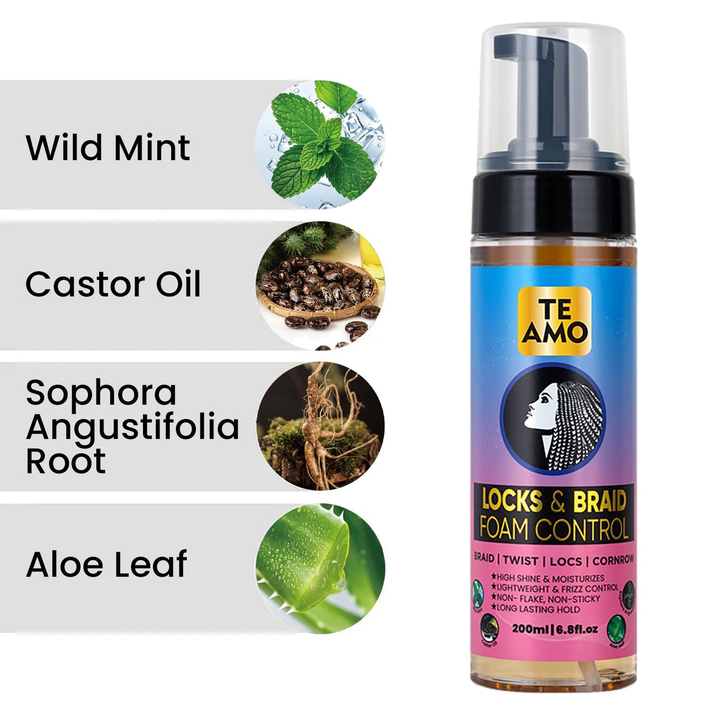 Te Amo Locks & Braid Foam Control - Long-Lasting Braid Foam for braiding | No Frizz or Fraying | Moisturizes & Seals Braids, Locs, Twists & Cornrows