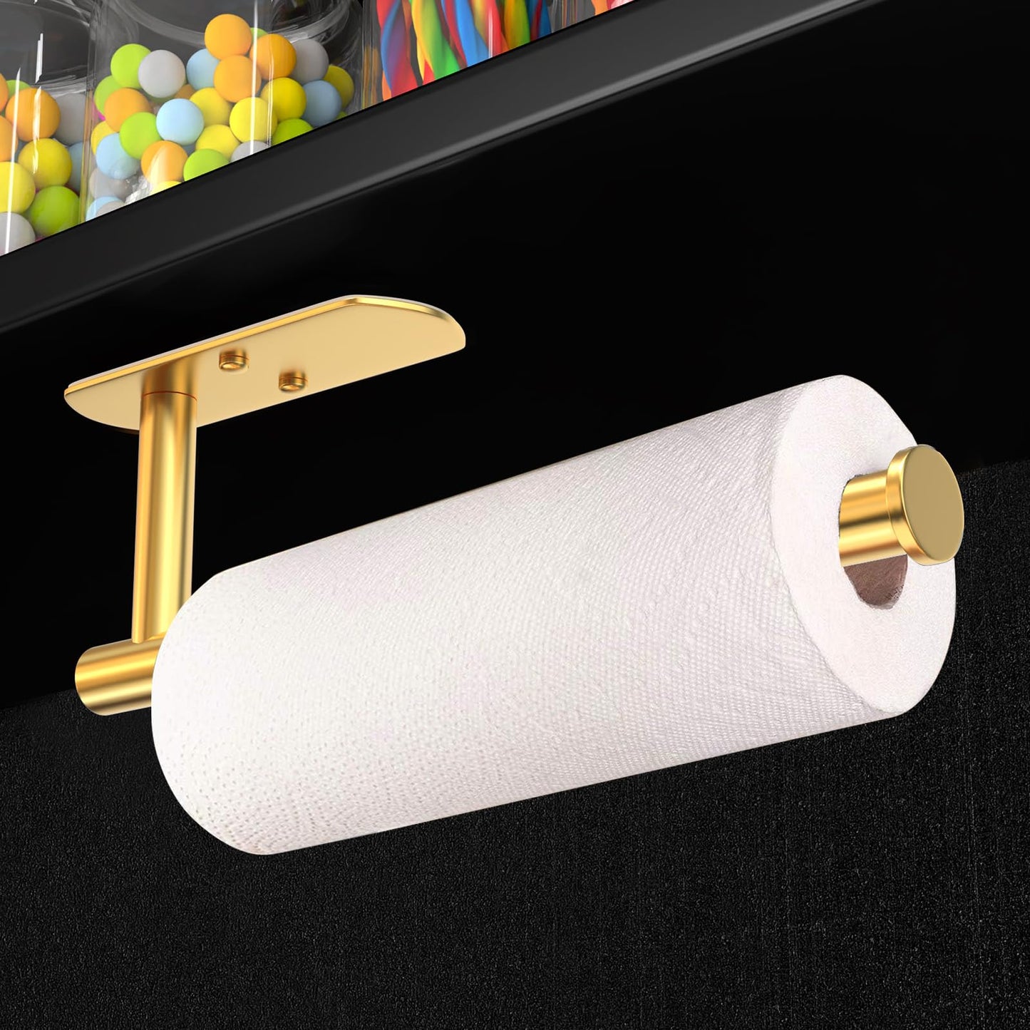 VAEHOLD Self Adhesive Paper Towel Holder – Under Cabinet or Wall Mount, SUS304 Stainless Steel, Gold for Kitchen & Bath