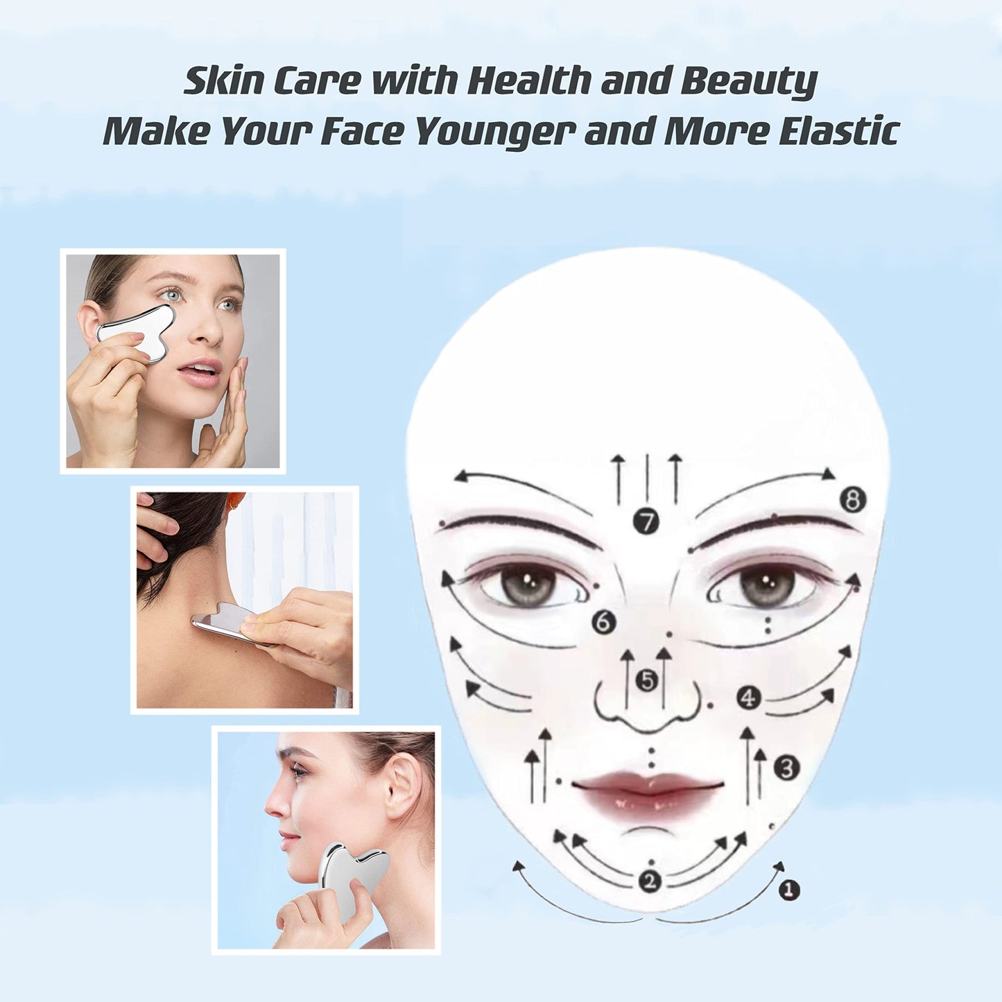 TelKeen Metal Gua Sha Facial Tools, Stainless Steel Gua Sha Tools for Face, Body Skin Care, SPA Acupuncture, Anti-Aging & Wrinkles