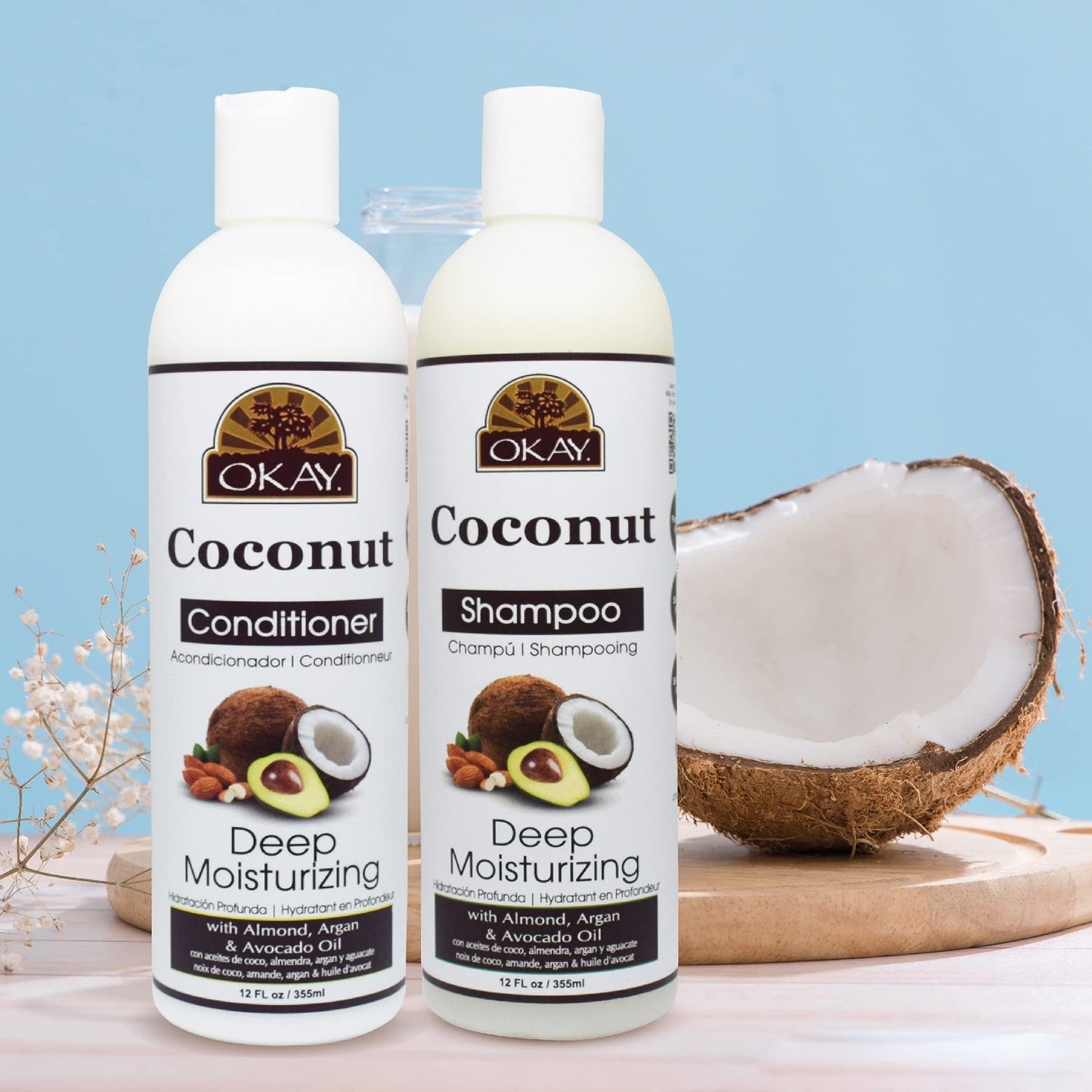 OKAY Coconut Deep Moisturizing Hair Care Gift Set (2 x 12 oz) - Hydrating Shampoo & Conditioner Duo for Dry, Damaged Hair, Restores Moisture