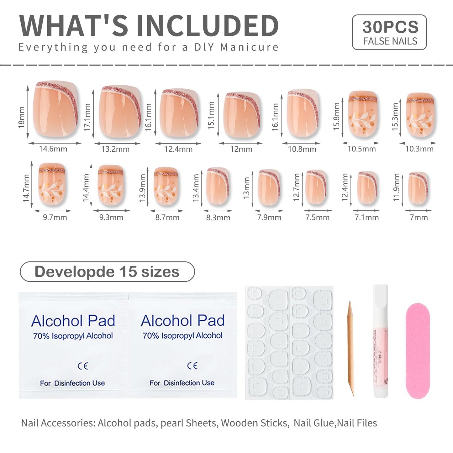 Stbisen French Press On Nails Short Square, Nude Fake Nails with White French Tip and Minimalist Purple and Gold Line Design, Glossy Gel Acrylic Beauty and Personal Care Stbisen
