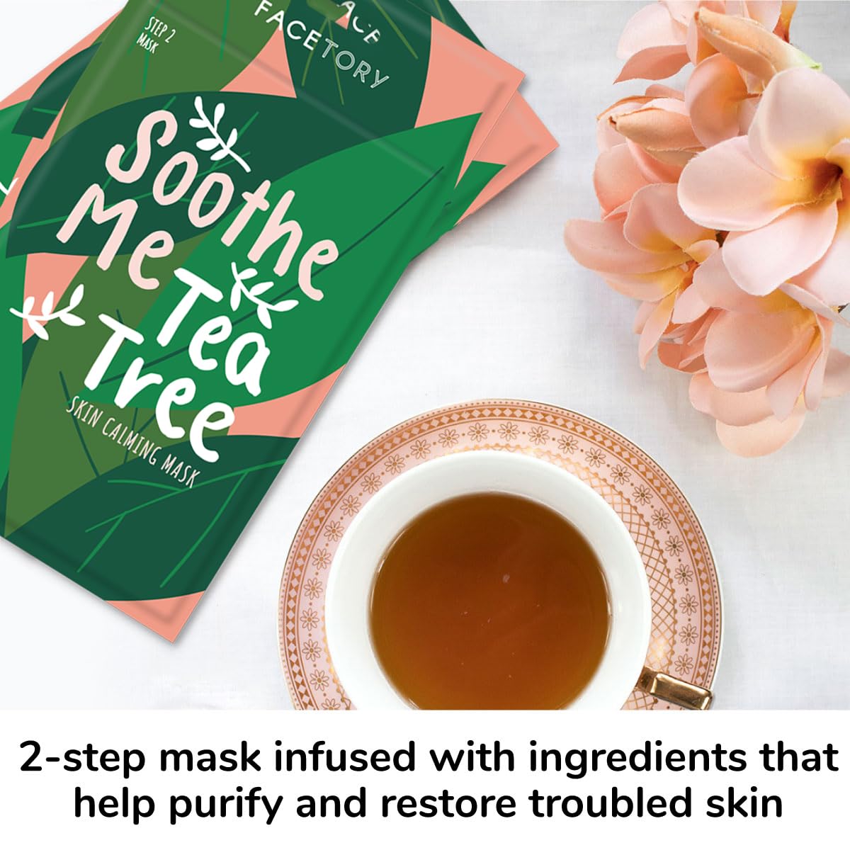 FACETORY K Beauty Face Mask Skin Care - Soothe Me Tea Tree 2-Step Sheet Mask with Tea Tree Extract & Chamomile + Soothing Ampoule | Skin Calming, Acne